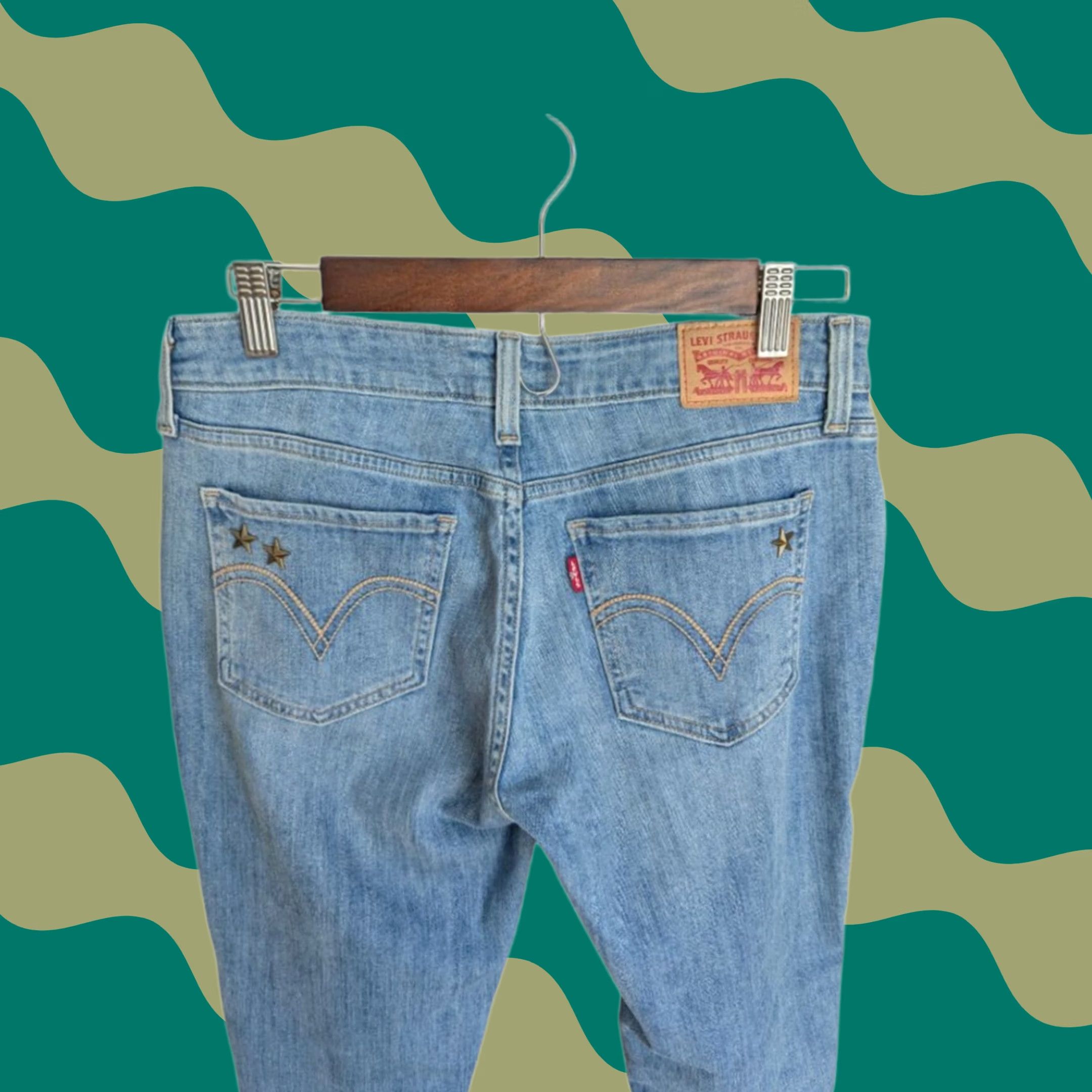 Levi's Levi's 535 Super Skinny Embellished Embroidered Distressed Jeans Women Size 29 Blue Embroidered Hearts Stars 535 Skinny Low Rise Jeans Womens Size 29 Size 29" - 1 Thumbnail