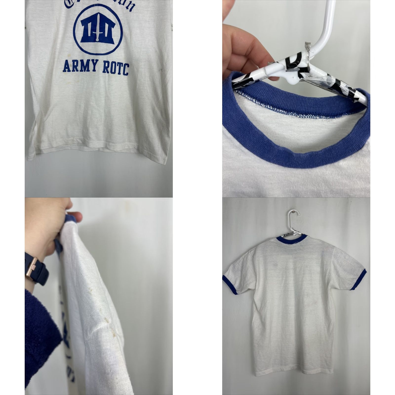 Vintage VINTAGE Short Sleeve T Shirt Creighton Army ROTC White Blue Mens S Small Single Stitch Army 90s? Size US S / EU 44-46 / 1 - 8 Thumbnail