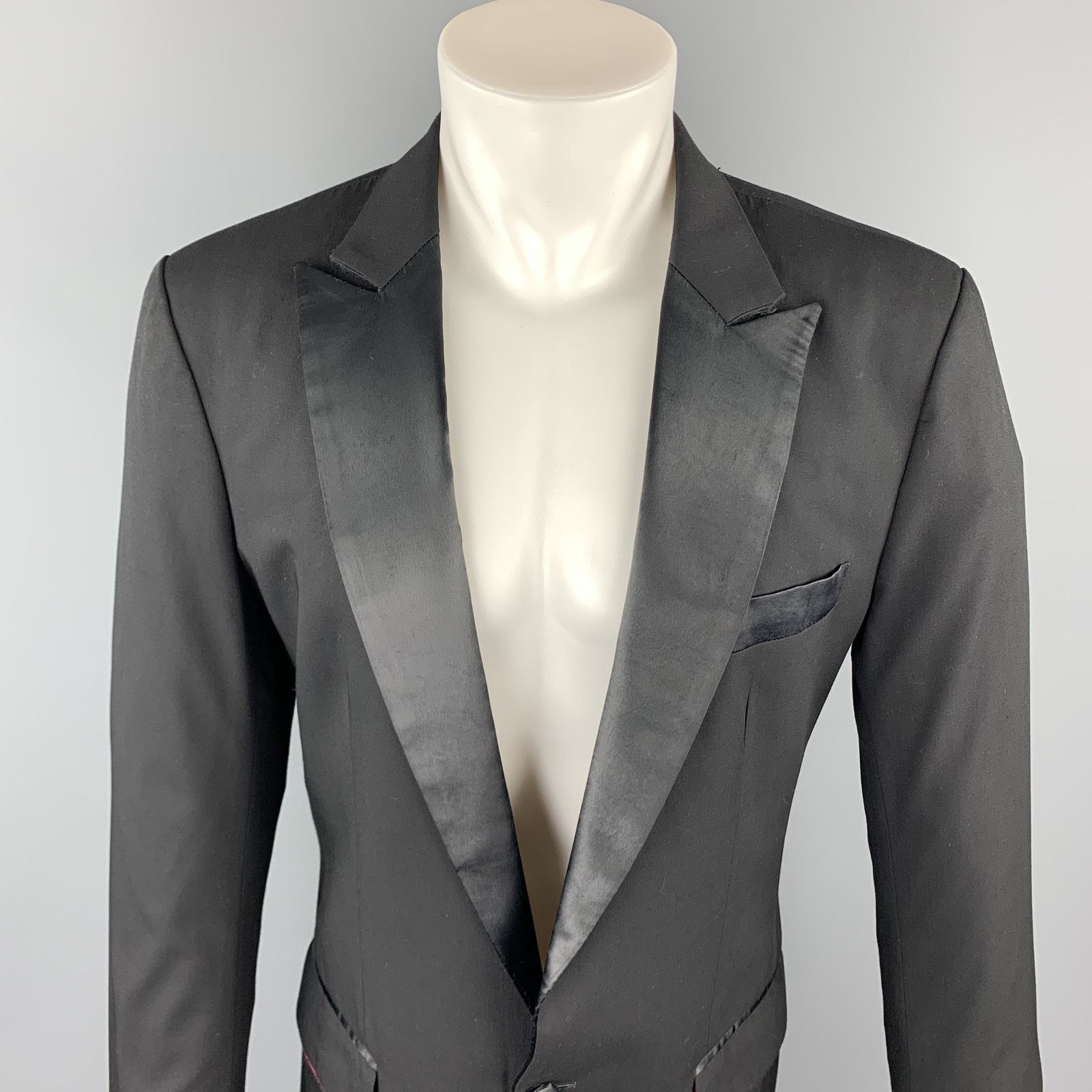Custommade CUSTOM MADE Size 38 Black Solid Wool Peak Lapel Sport Coat Size 38R - 2 Thumbnail