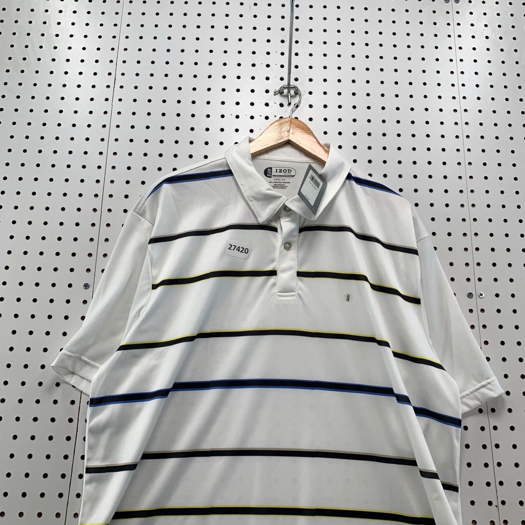 Izod VINTAGE IZOD Polo Shirt - White Striped Collared Golf Shirt - XL Men - 25x33 - NWT Size US XL / EU 56 / 4 - 5 Thumbnail