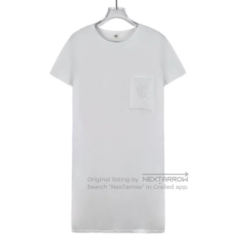 Hermes White Pocket Embroidered Cotton Round Neck Short Sl