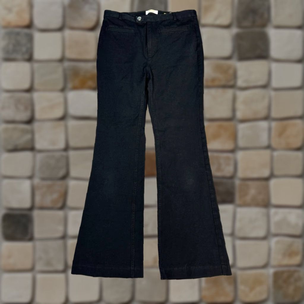 Anthropologie Maeve Anthropologie Flare Pants Womens 6 Black Cotton Stretch Athleisure Wide Leg Casual Pockets Zipper Button Regular Inseam 29.5 in Modern Size 28" / US 6 / IT 42 - 1 Thumbnail