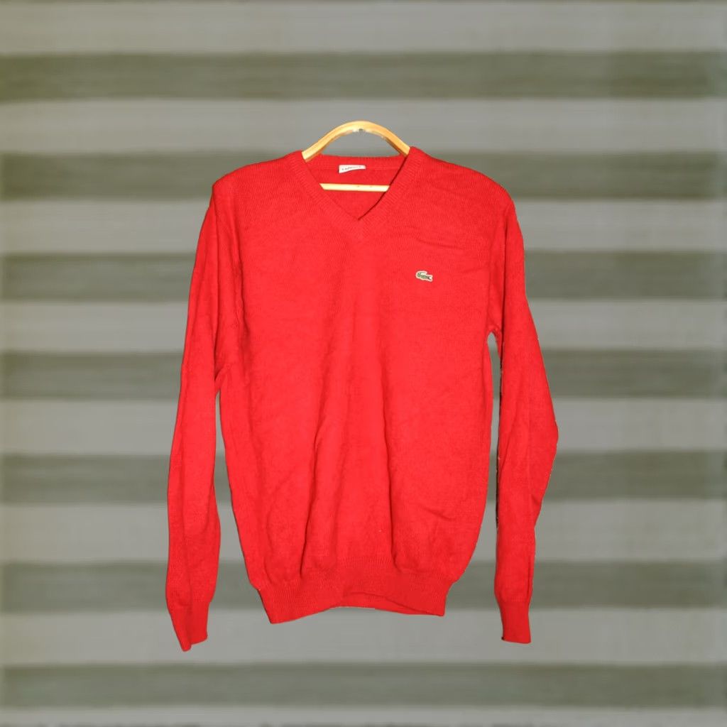Lacoste VINTAGE Lacoste Jumper Sweatshirt Wool Red Sweatshirt Wool V-Neck Men 4 Regular Red 55 68.5cm 80.5cm Mens Size US S / EU 44-46 / 1 - 1 Thumbnail