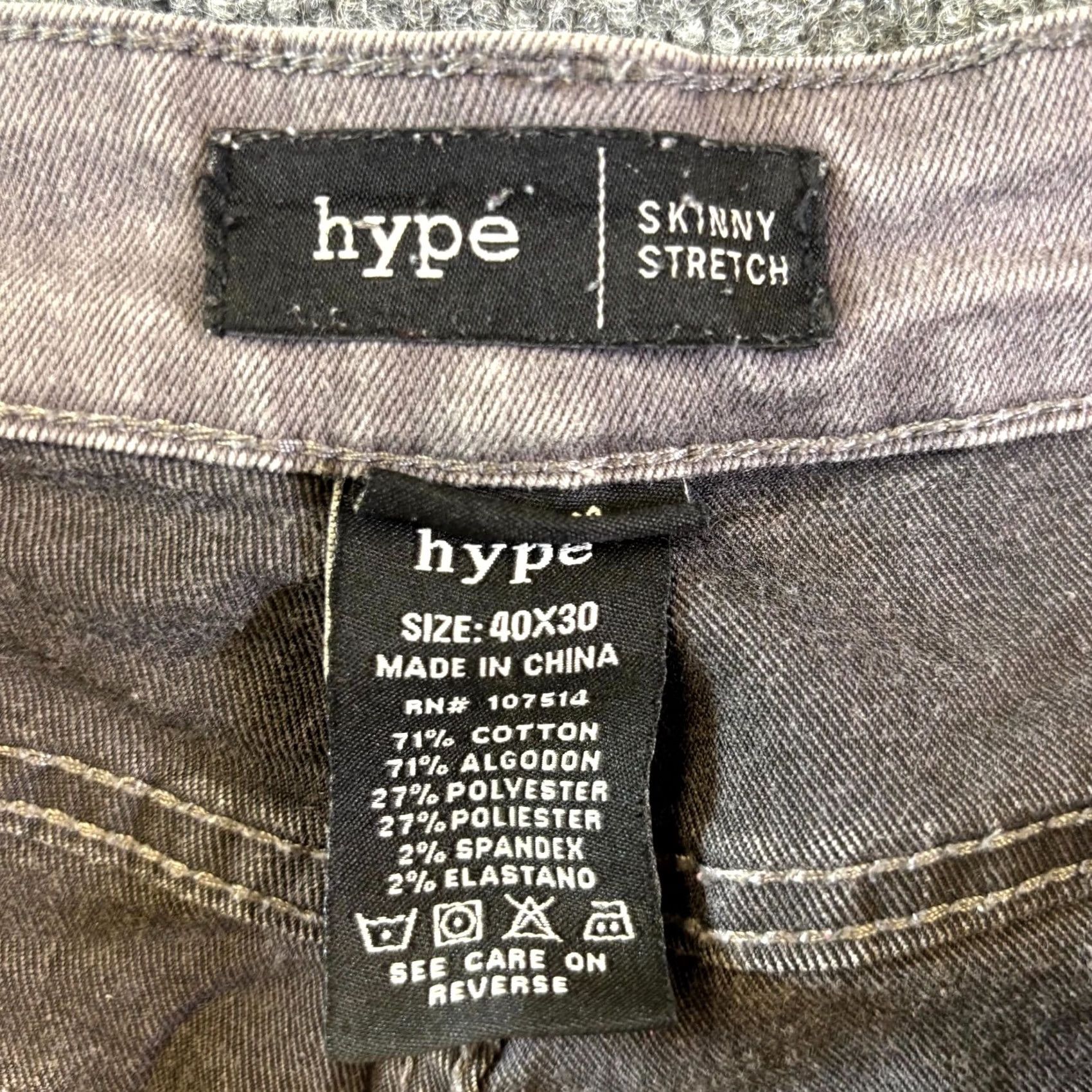 Vintage Hype Jeans Mens 40x30 Gray Denim Dark Wash Skinny Leg Stretch Streetwear Skater Jeans Size US 40 / EU 56 - 6 Thumbnail