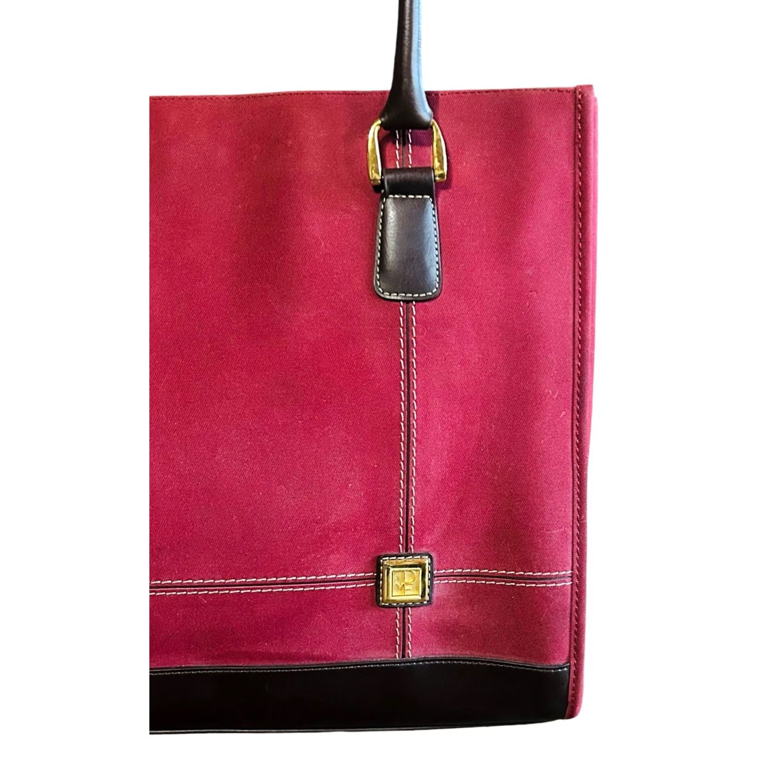 Vintage Diane Von Furstenberg Burgundy Canvas Suede Tote Women Purse Handbag Size ONE SIZE - 4 Thumbnail