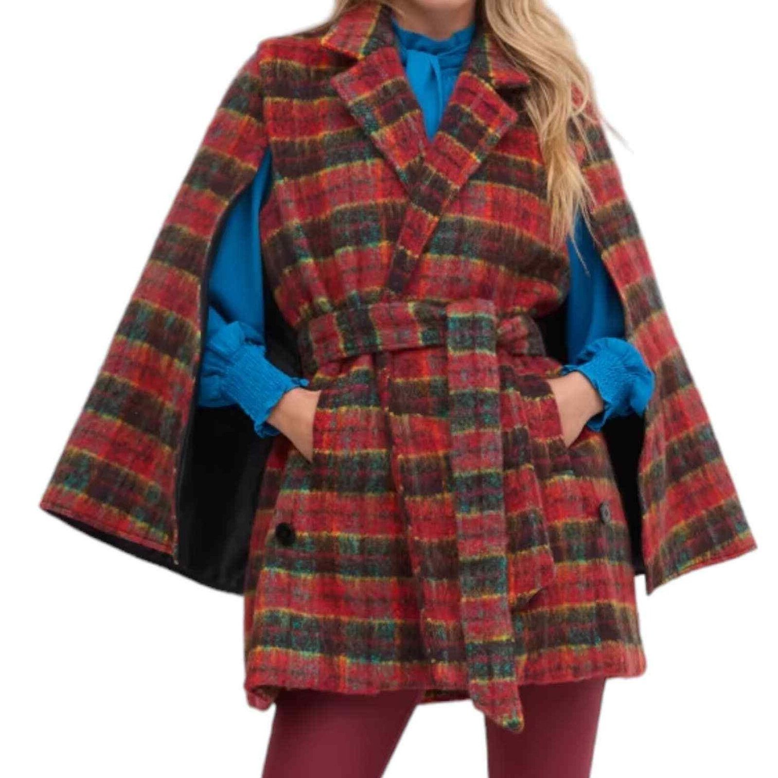Other NEW YORK & COMPANY Plaid Belted Wool-Blend Cape Jacket, M Size M / US 6-8 / IT 42-44 - 1 Thumbnail