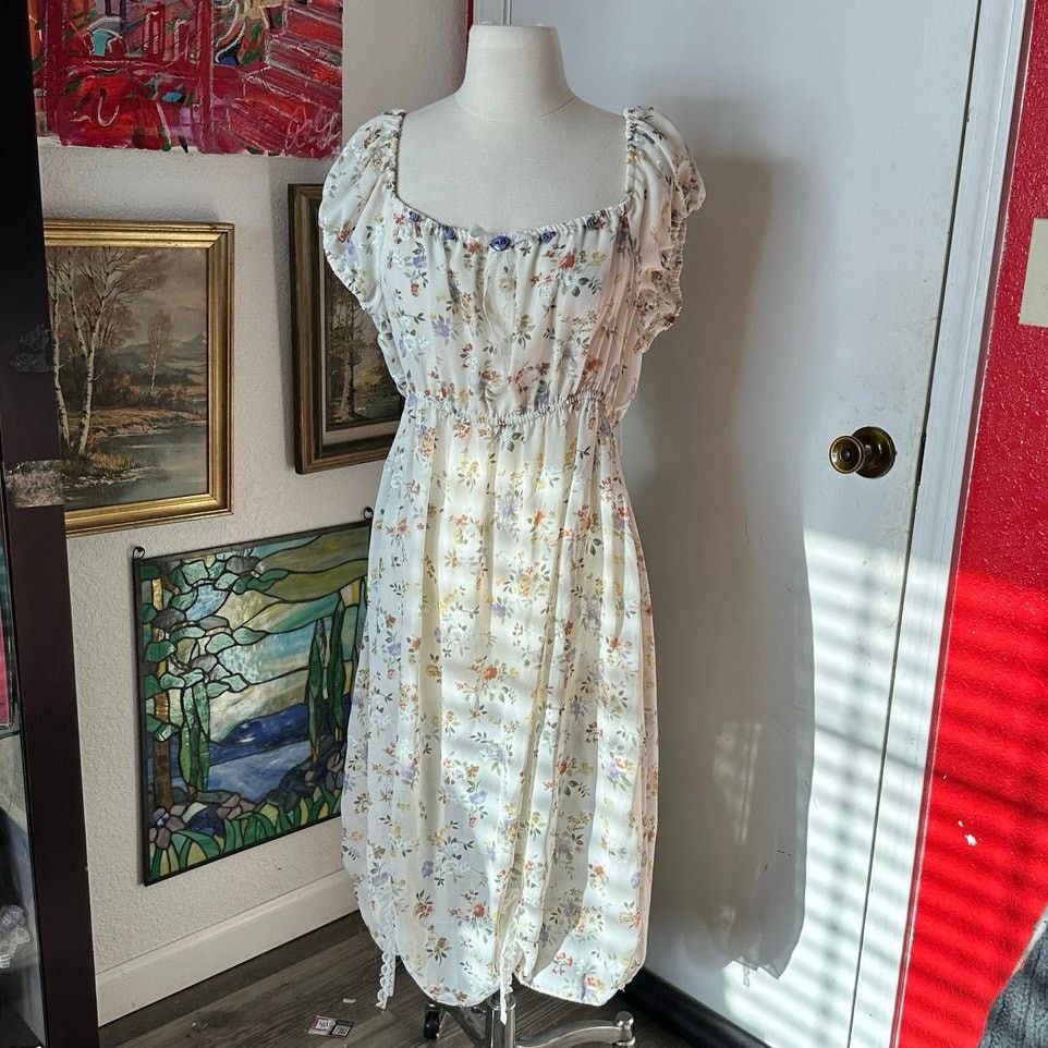 Other handmade white see through floral long dress Size M / US 6-8 / IT 42-44 - 1 Thumbnail