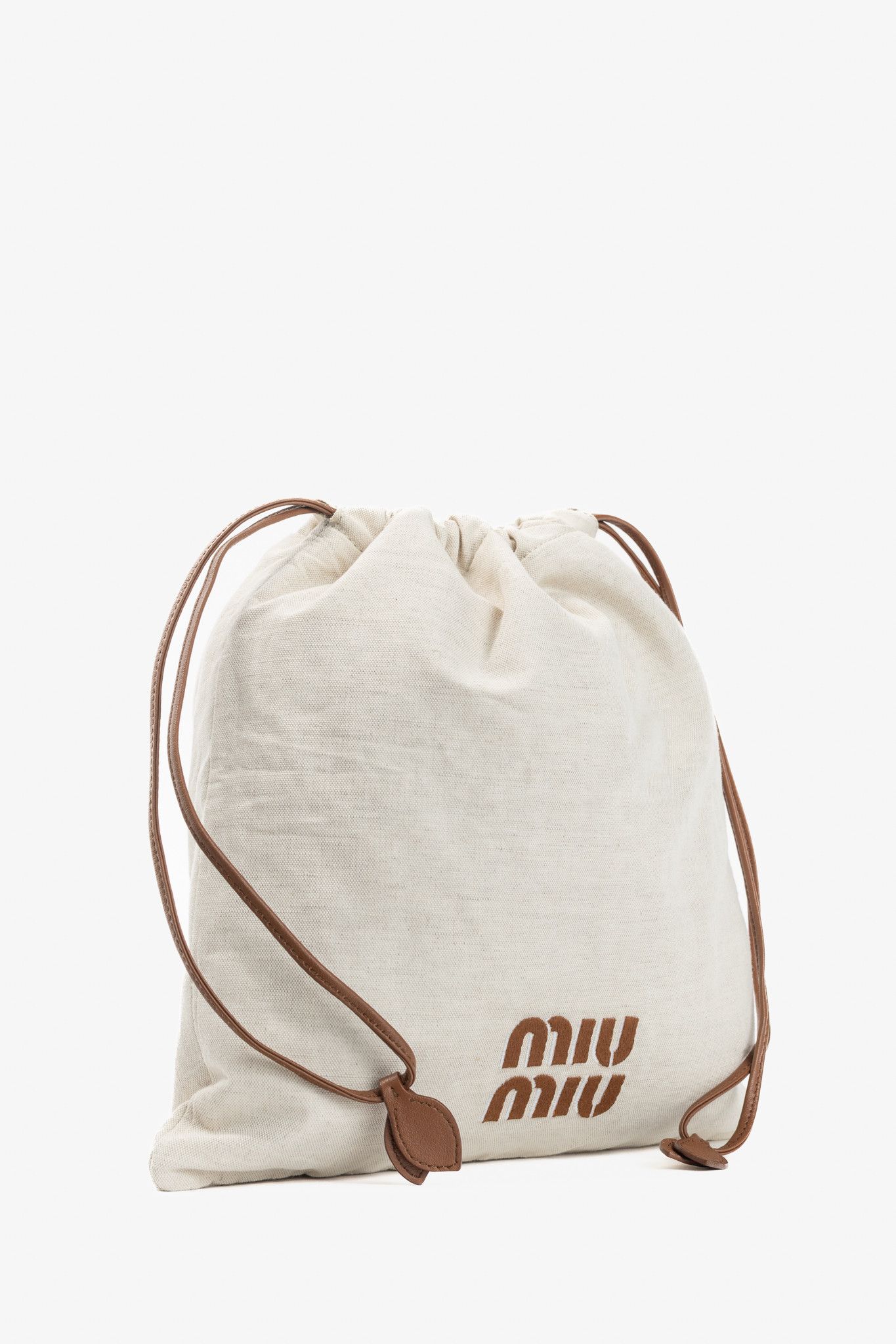 Miu Miu Miu Miu SS/24 Beige Canvas Logo-Embroidered Drawstring Pouch Size ONE SIZE - 2 Thumbnail