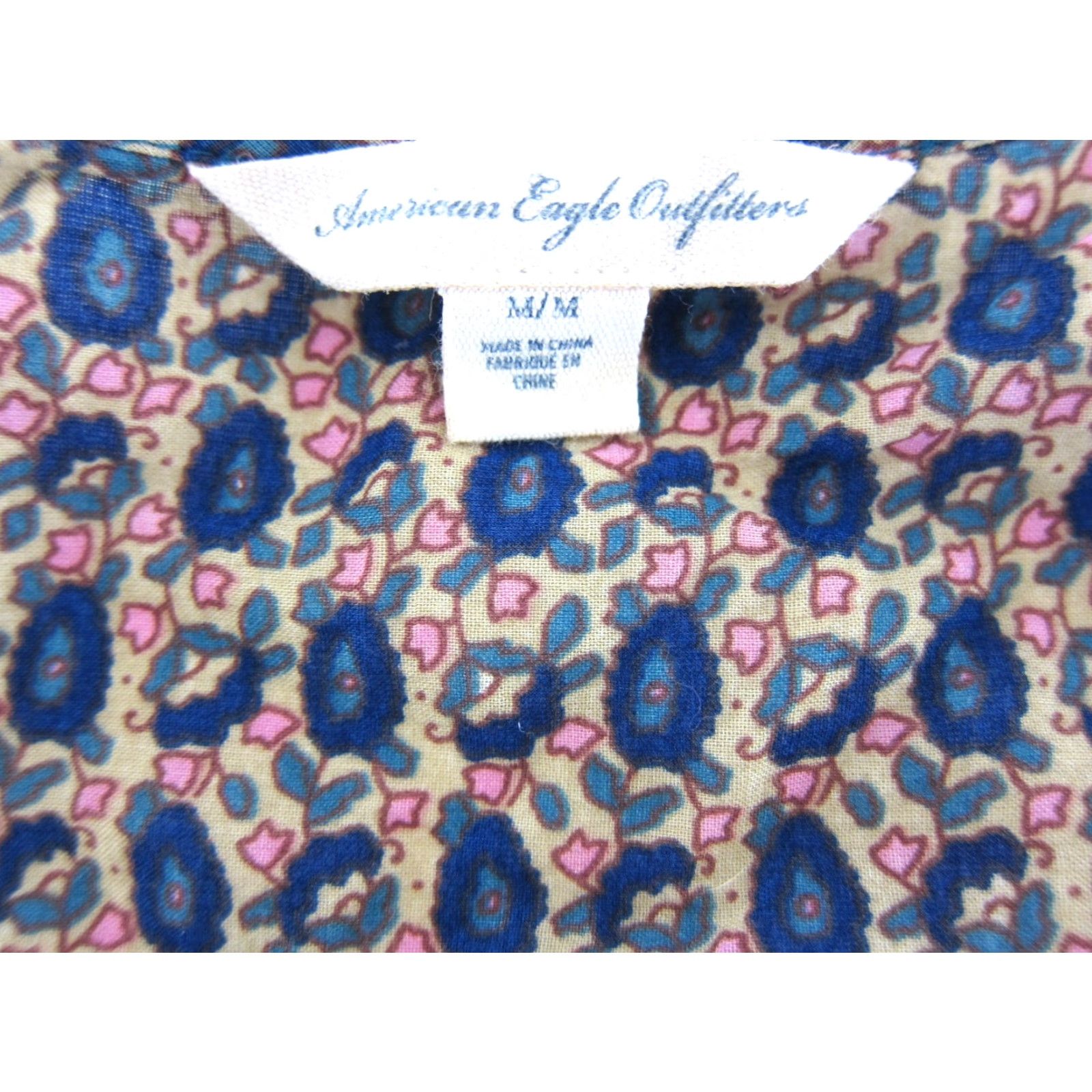 American Eagle Outfitters American Eagle Outfitters Blouse Short Sleeve M Blue Floral Cotton Peasant Tunic Women's 100% Cotton Size M / US 6-8 / IT 42-44 - 3 Thumbnail