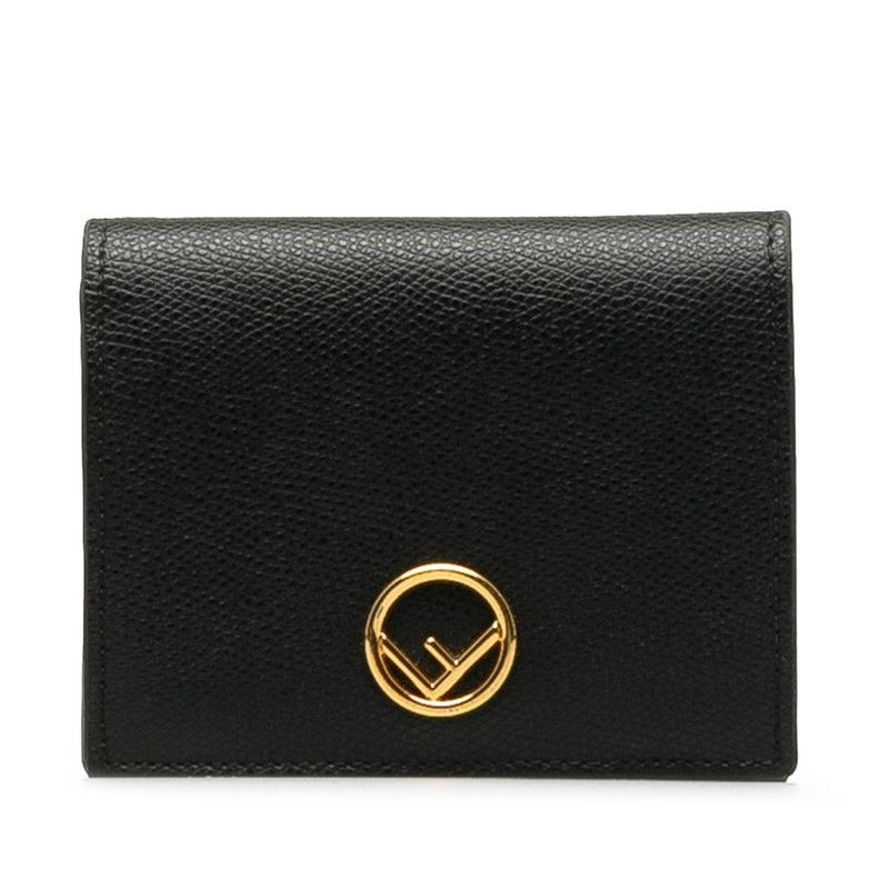 image of Fendi F Is Fendi Compact Bi-Fold Leather Wallet in Black, Women's