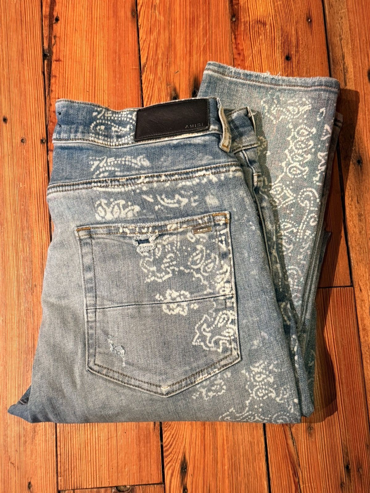 Amiri Amiri White Paisley Print Denim Size US 33 - 1 Thumbnail