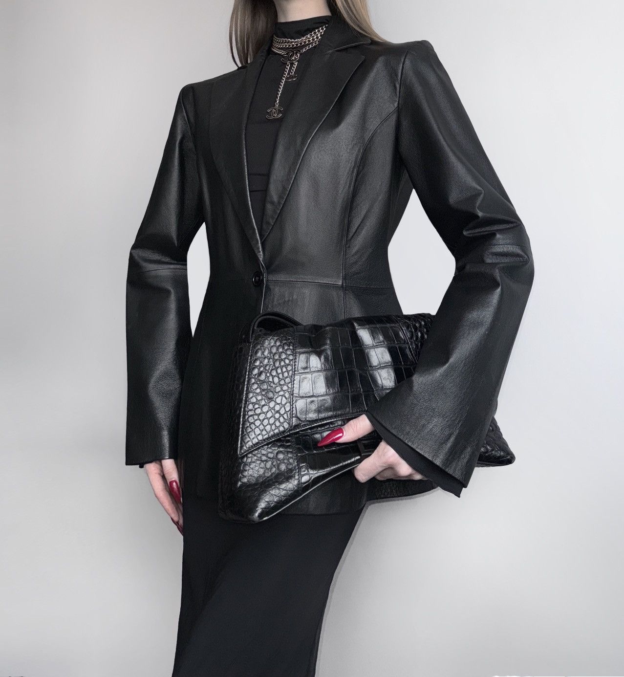 image of Vintage Avant-Garde Real Leather Blazer in Black, Women's (Size Small)