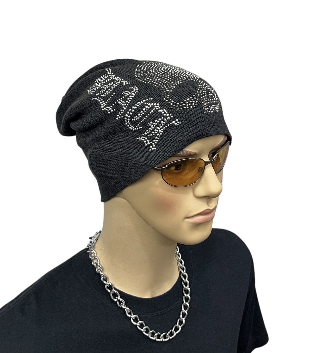 Seditionaries 💀Vintage XFRM BLACK ROCK Punk Sparkling Skull Beanie Size ONE SIZE - 2 Thumbnail