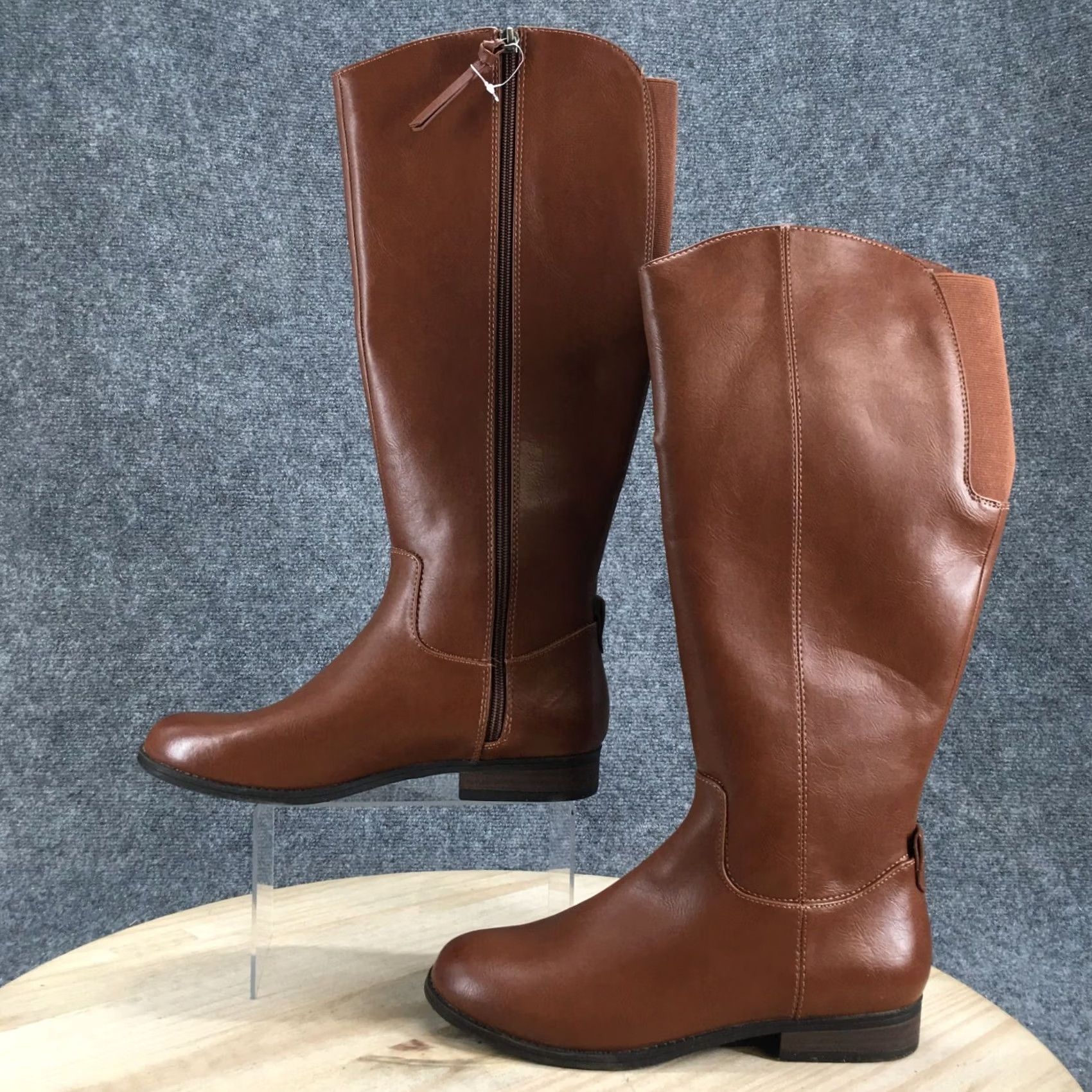 Vintage Universal Thread Boots Women 9 Brisa Tall Zip Riding Brown Faux Leather Boots Knee High Women’s Riding Boot Brown Zip Footwear Authentic Boots Size US 9 / IT 39 - 2 Thumbnail