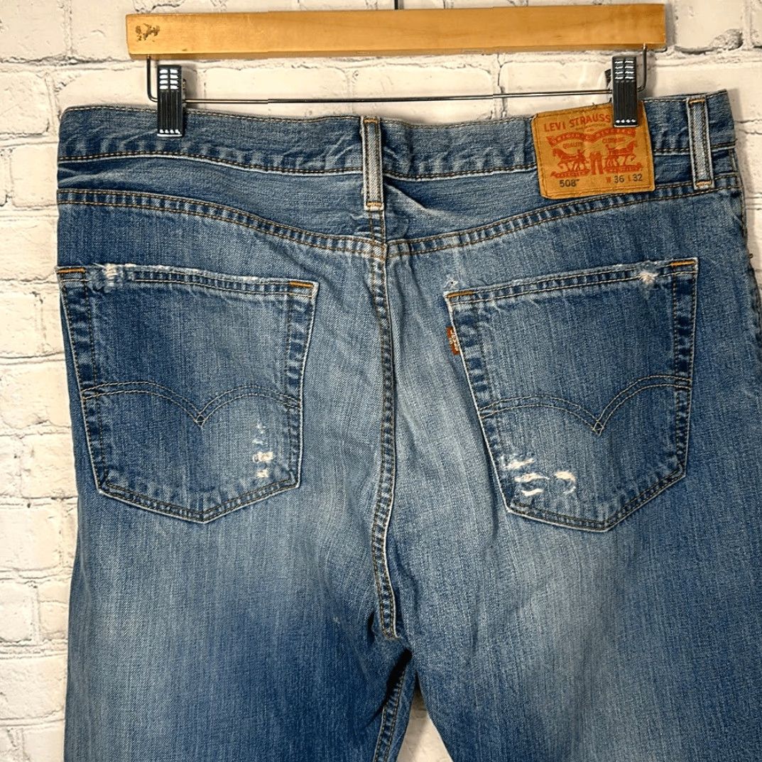 Levi's VINTAGE Levi’s 508 Jeans Mens Distressed Regular Taper Blue 36x32 Mens Jeans Straight Blue 32 Inseam Size US 36 / EU 52 - 6 Thumbnail