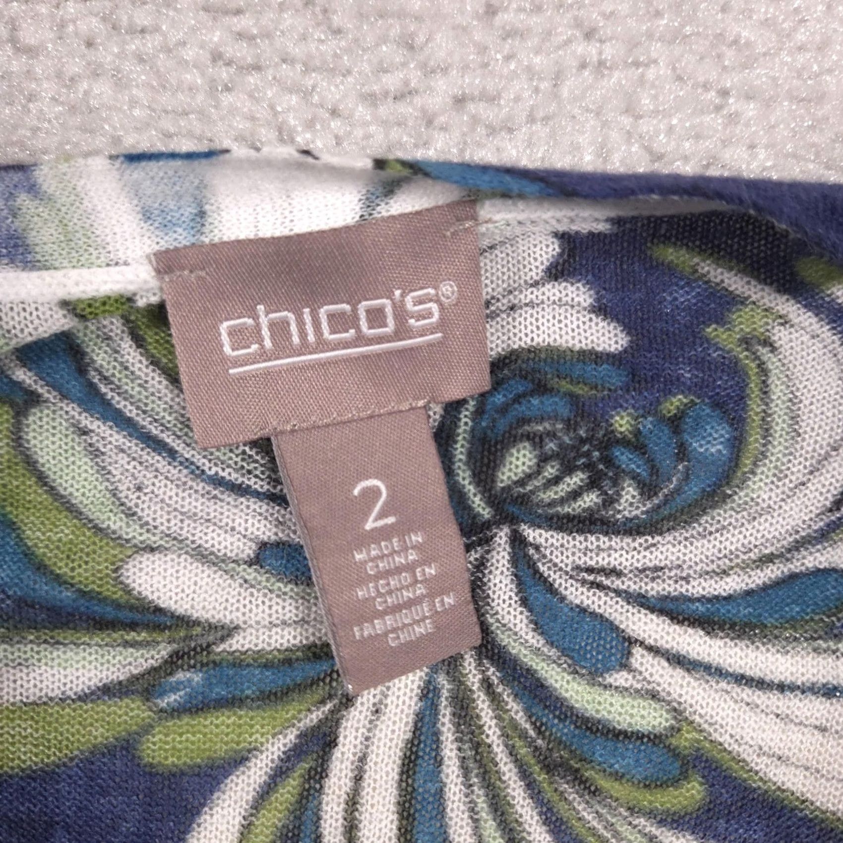Vintage Chico's Cardigan Sweater Womens 2 Blue Floral Open Front Lightweight 3/4 Sleeve V-Neck Spring Casual Womens Size XS / US 0-2 / IT 36-38 - 4 Thumbnail