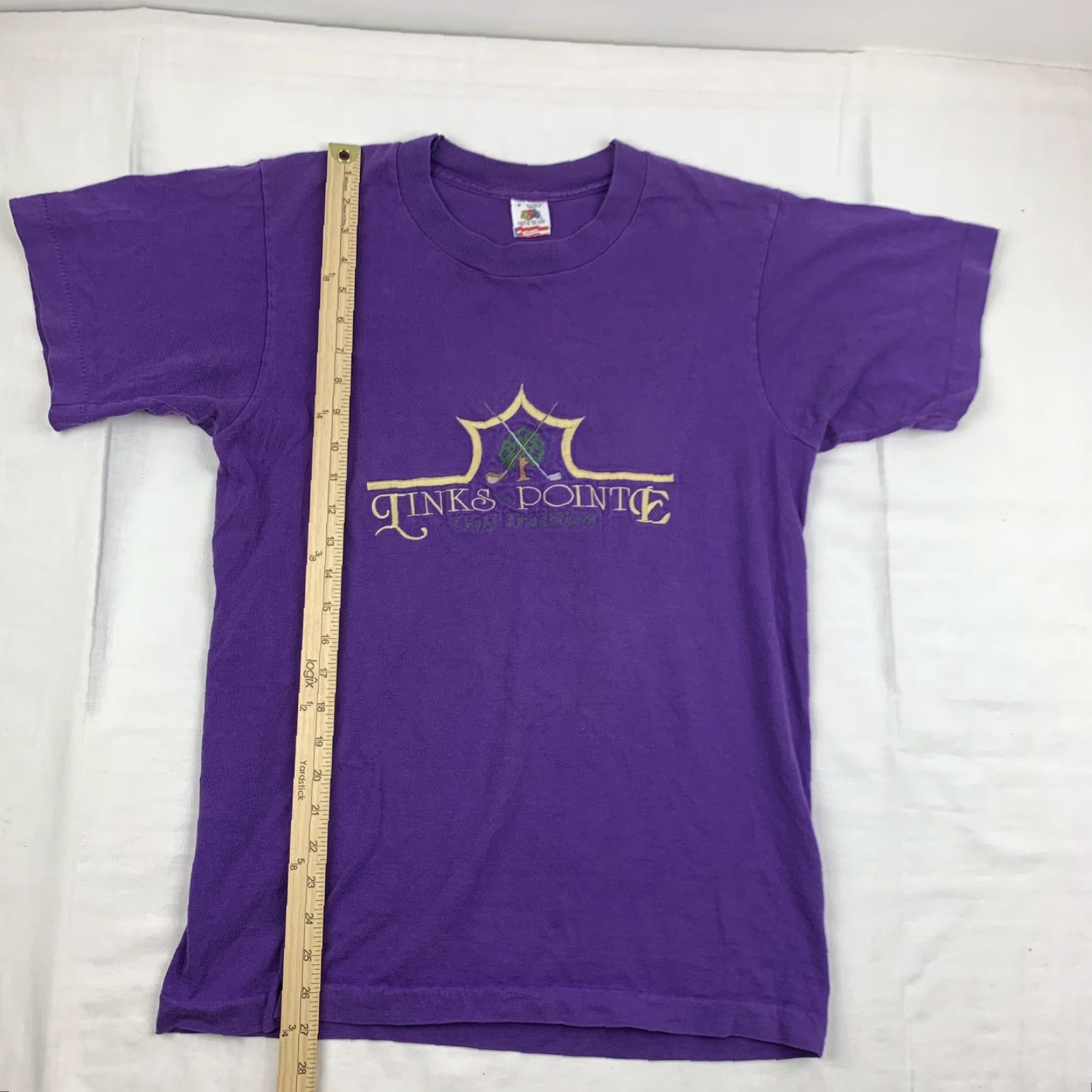 Fruit Of The Loom VINTAGE Fruit of the Loom T-Shirt Mens Short Sleeve Crew Neck Purple Golf 90s USA Embroidered Medium Point Pointe Links Tradition Sports Size US M / EU 48-50 / 2 - 4 Thumbnail