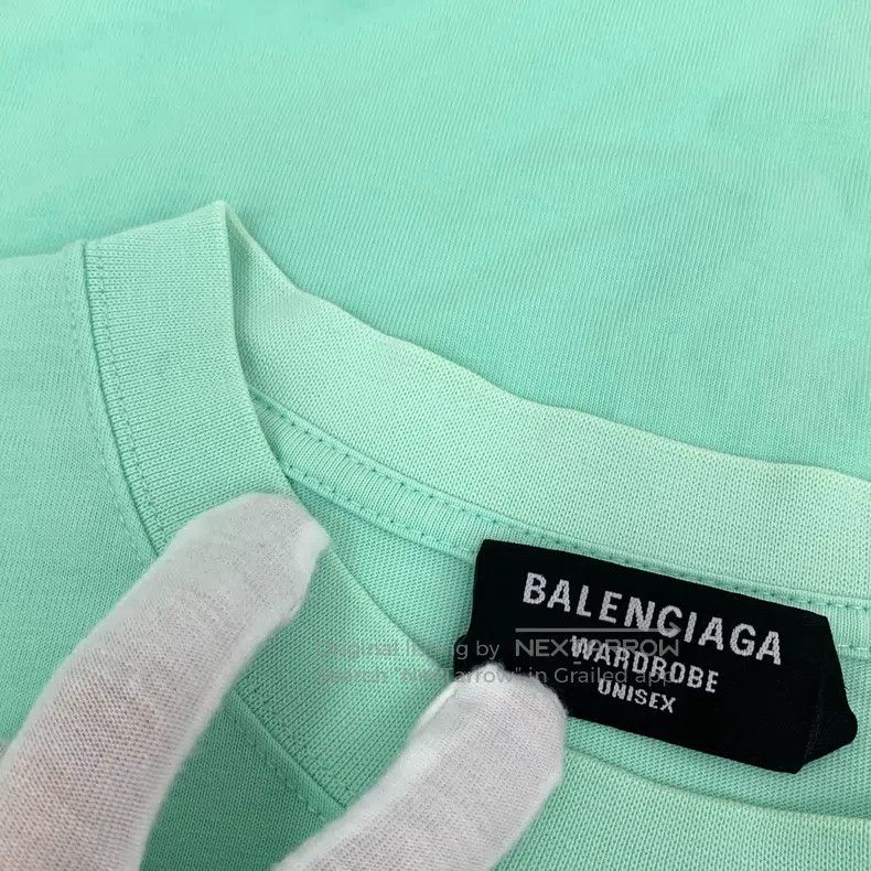 Balenciaga Balenciaga Teal Logo Letter Embroidered Cotton Round Neck Size US L / EU 52-54 / 3 - 8 Thumbnail