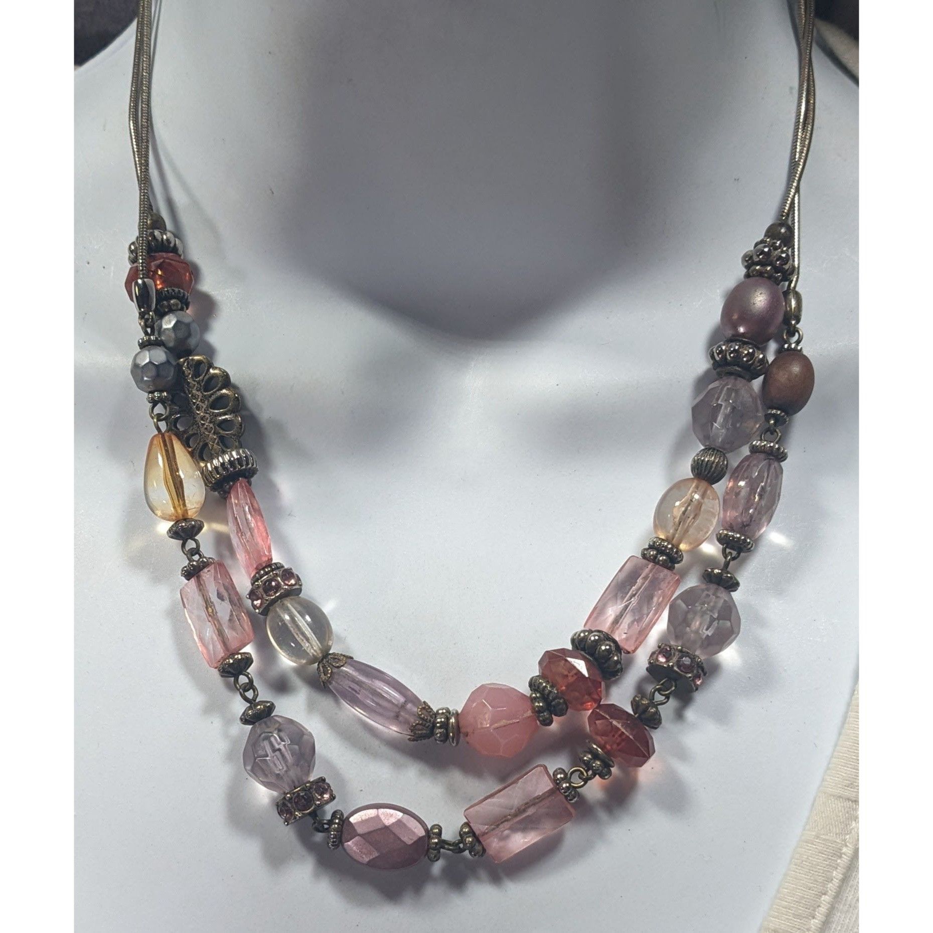 Other Coquette Pink Glass And Silver Tone Beaded Layered Necklace Size ONE SIZE - 4 Thumbnail