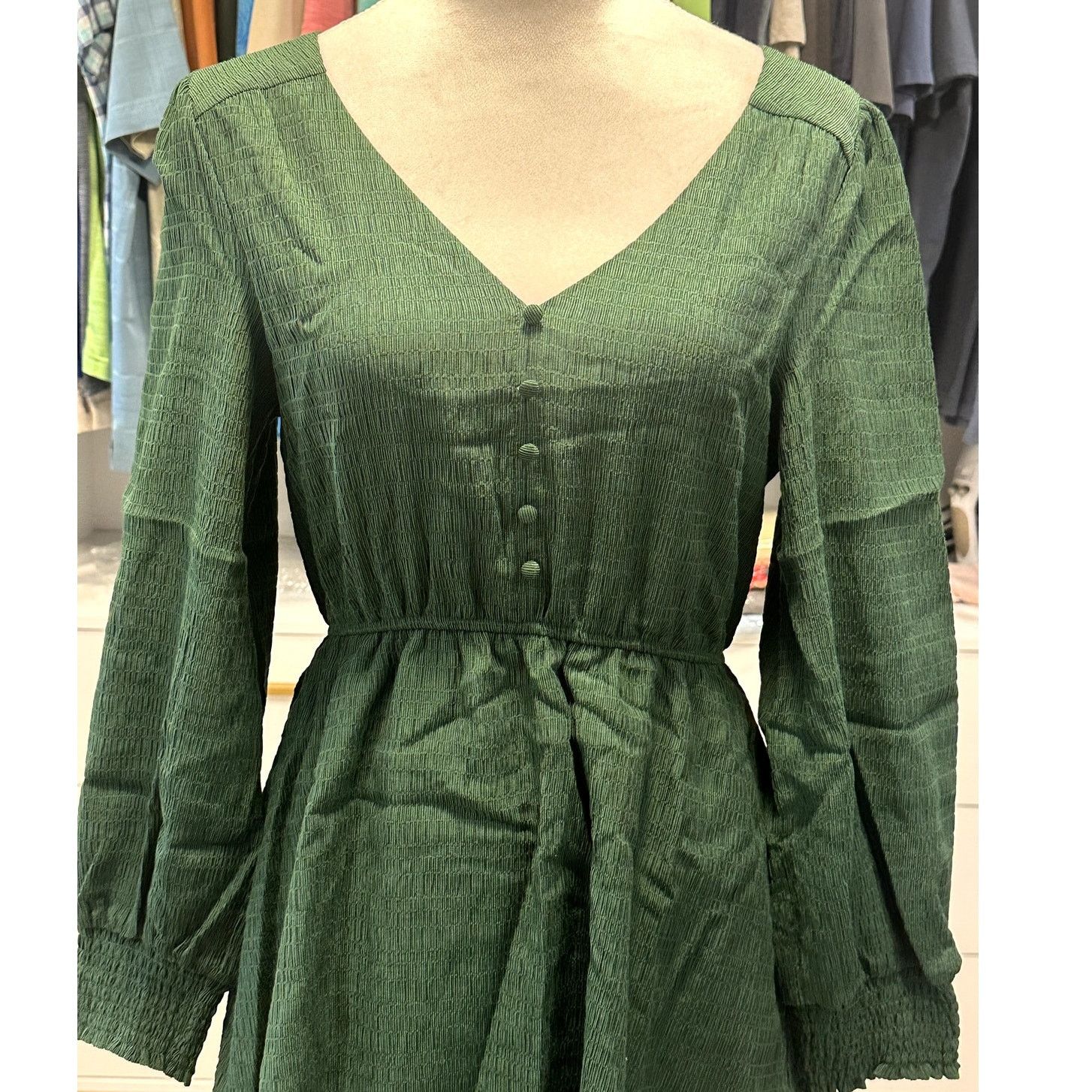 BB Dakota BB Dakota Forest Green Textured Long Sleeve Dress Boho SNWOT Size S / US 4 / IT 40 - 3 Thumbnail