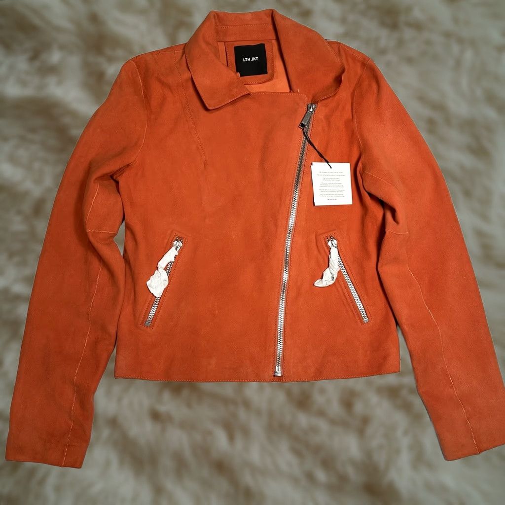 Vintage VINTAGE LTH JKT Orange Suede Leather Moto Biker Jacket Womens M Flaws Sz M Zipper Leather Suede 90s Womens Size M / US 6-8 / IT 42-44 - 1 Thumbnail