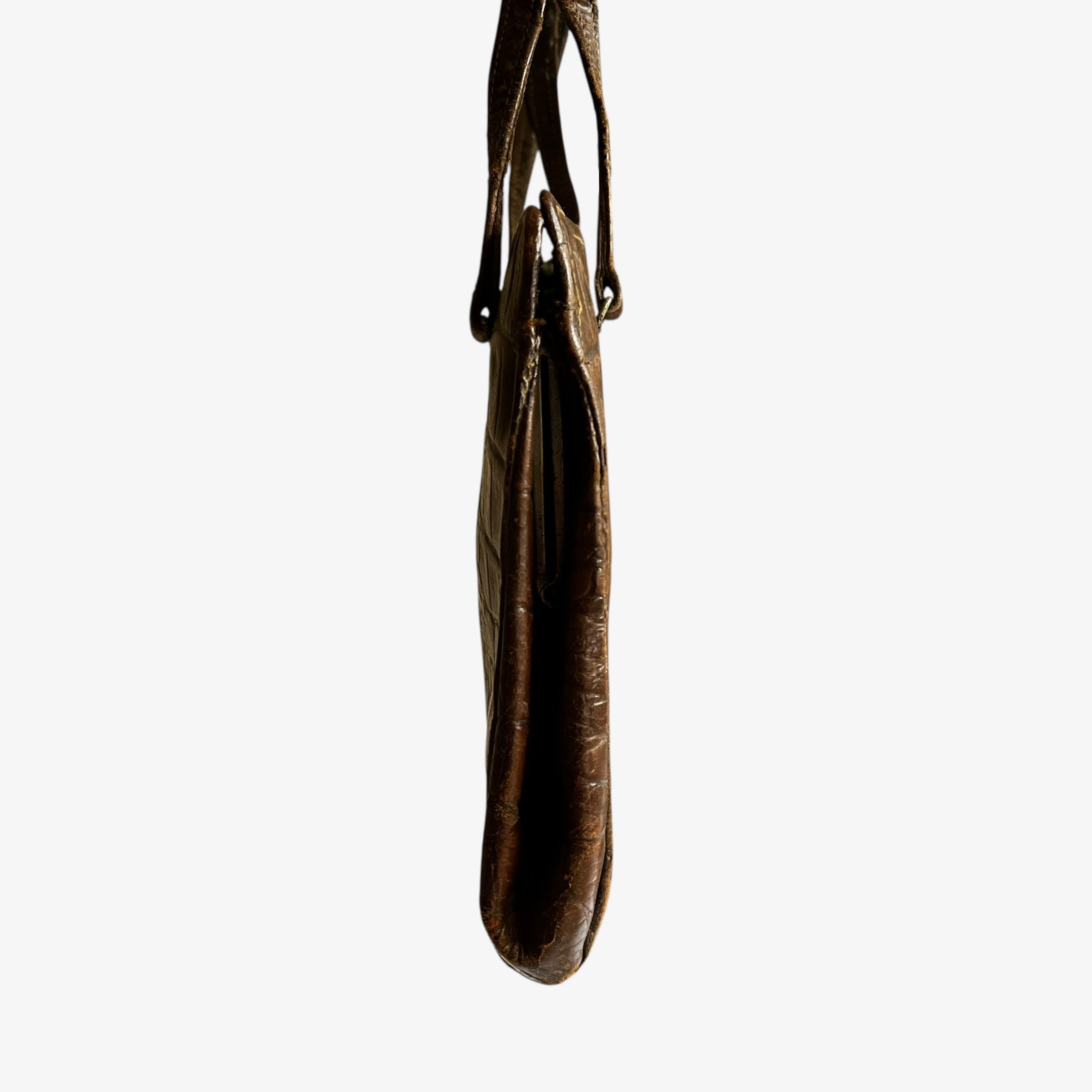Other Vintage 1950s Crocodile Embossed Brown Leather Shoulder Bag Size ONE SIZE - 4 Thumbnail