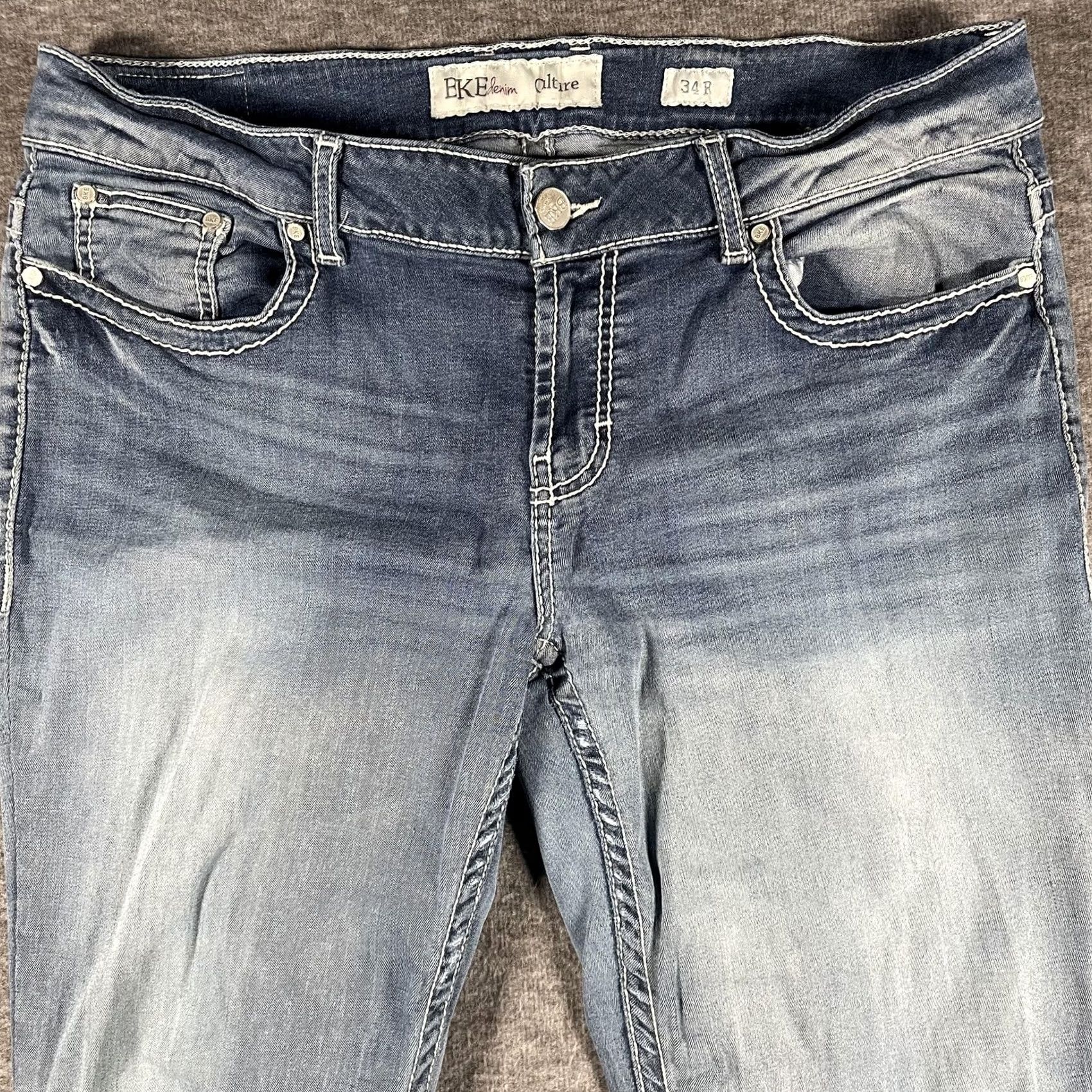 BKE BKE Culture Jeans Mens 34x31.5 Blue Light Wash Bootcut Denim Whiskered Stretch Pocket Zip Fly Size US 34 / EU 50 - 2 Thumbnail