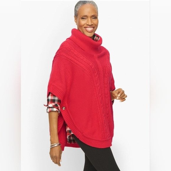 Talbots Talbots Red Cable Knit Round Poncho NWT New With Tags Size W Size M / US 6-8 / IT 42-44 - 1 Thumbnail