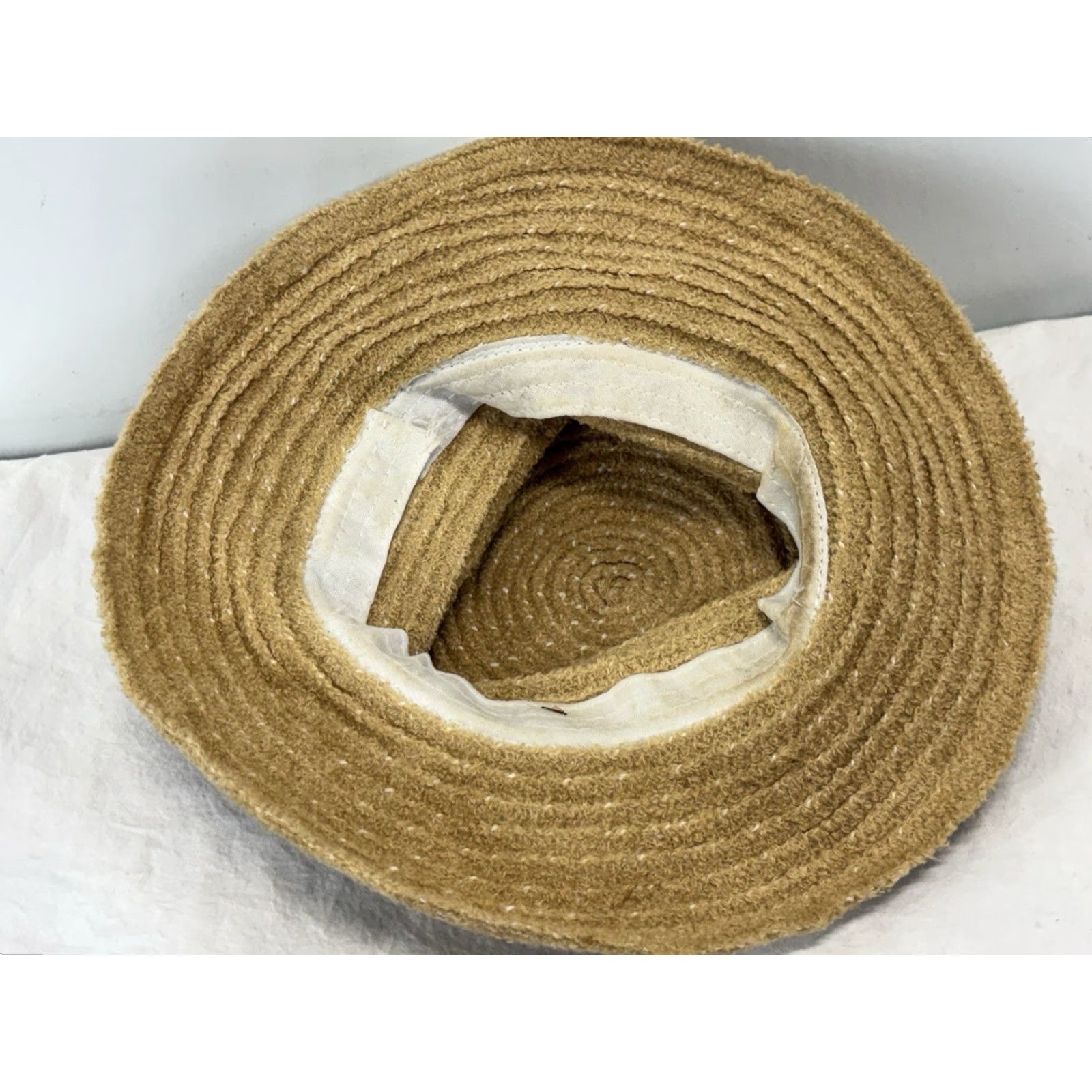 Vintage VINTAGE Chenille Wide Brim Hat Crochet Flower Detail Tan 90s Womens Size ONE SIZE - 6 Thumbnail