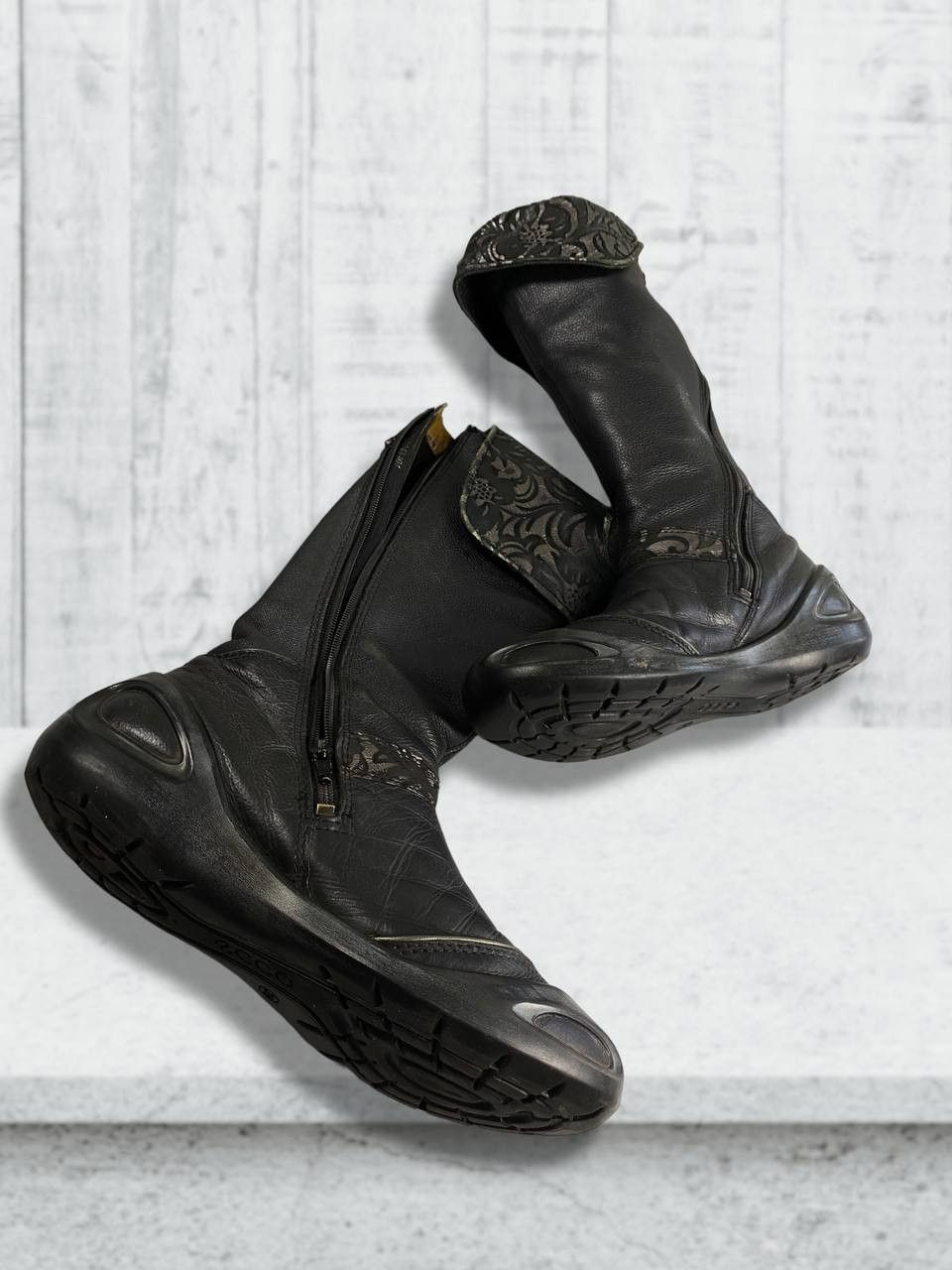 Vintage Black Leather Ecco High Zip Avant Garde Racing Boots Shoes Size US 7 / IT 37 - 6 Thumbnail