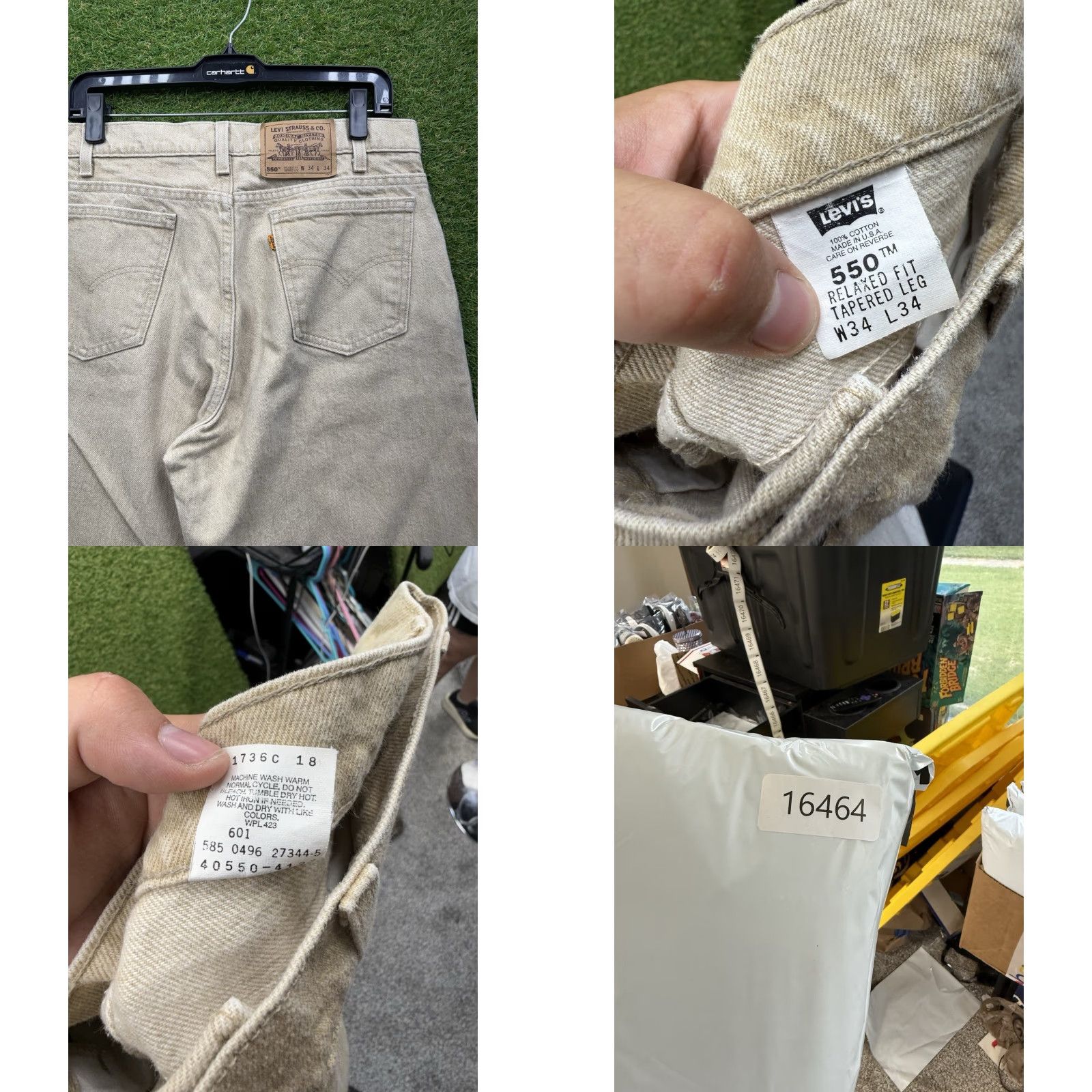Levi's VINTAGE Levi's 550 Jeans Mens 34x32 Tan Relaxed Taper Fit Orange Tab 1990s Work Levis 500 Series Pants Size US 34 / EU 50 - 8 Thumbnail