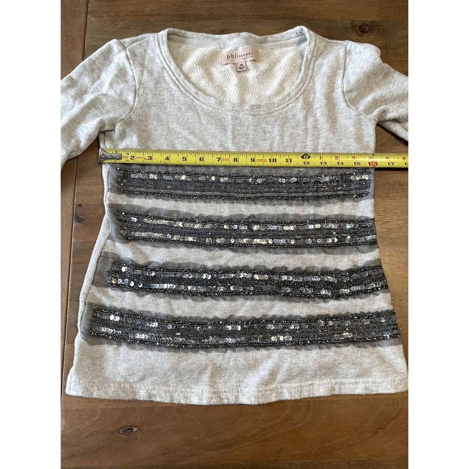 Vintage Philosophy Women's Gray Top Long Sleeve Sequin Bead Pullover XS Shirt Size XS / US 0-2 / IT 36-38 - 4 Thumbnail