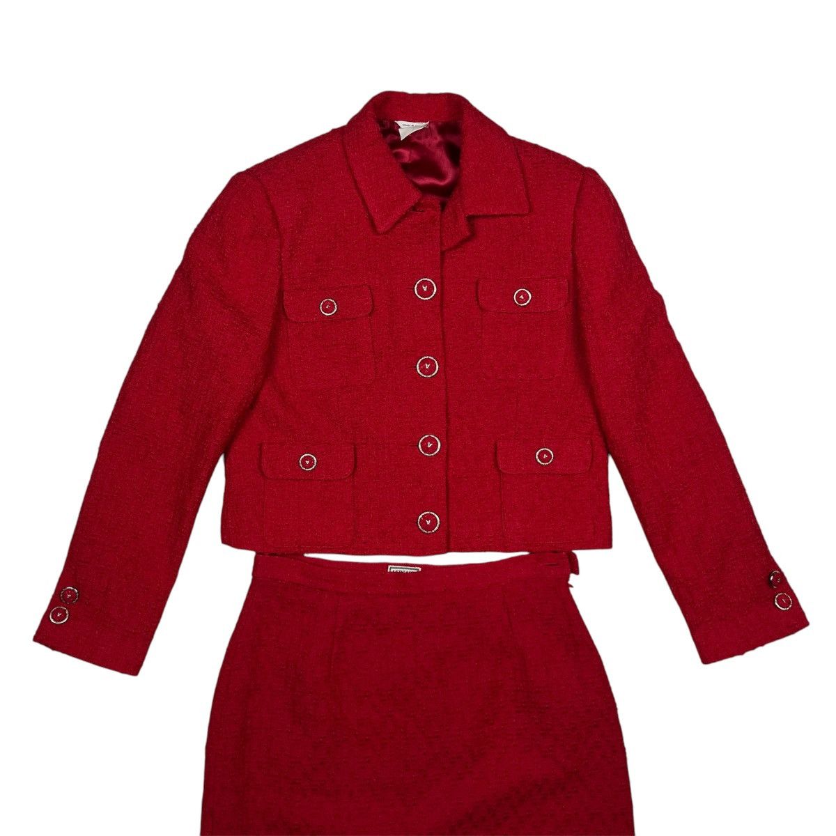Versace × Vintage Versace Classic V2 Women’s Suit Blazer & Skirt Luxury Red Size M / US 6-8 / IT 42-44 - 2 Thumbnail