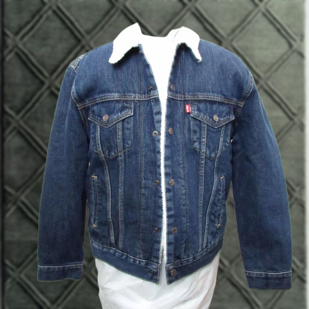 Levi's VINTAGE Levi’s Trucker Denim Jacket Medium Sherpa Lined Blue 90s Big E Mens Regular Jacket Size US 31 - 1 Thumbnail