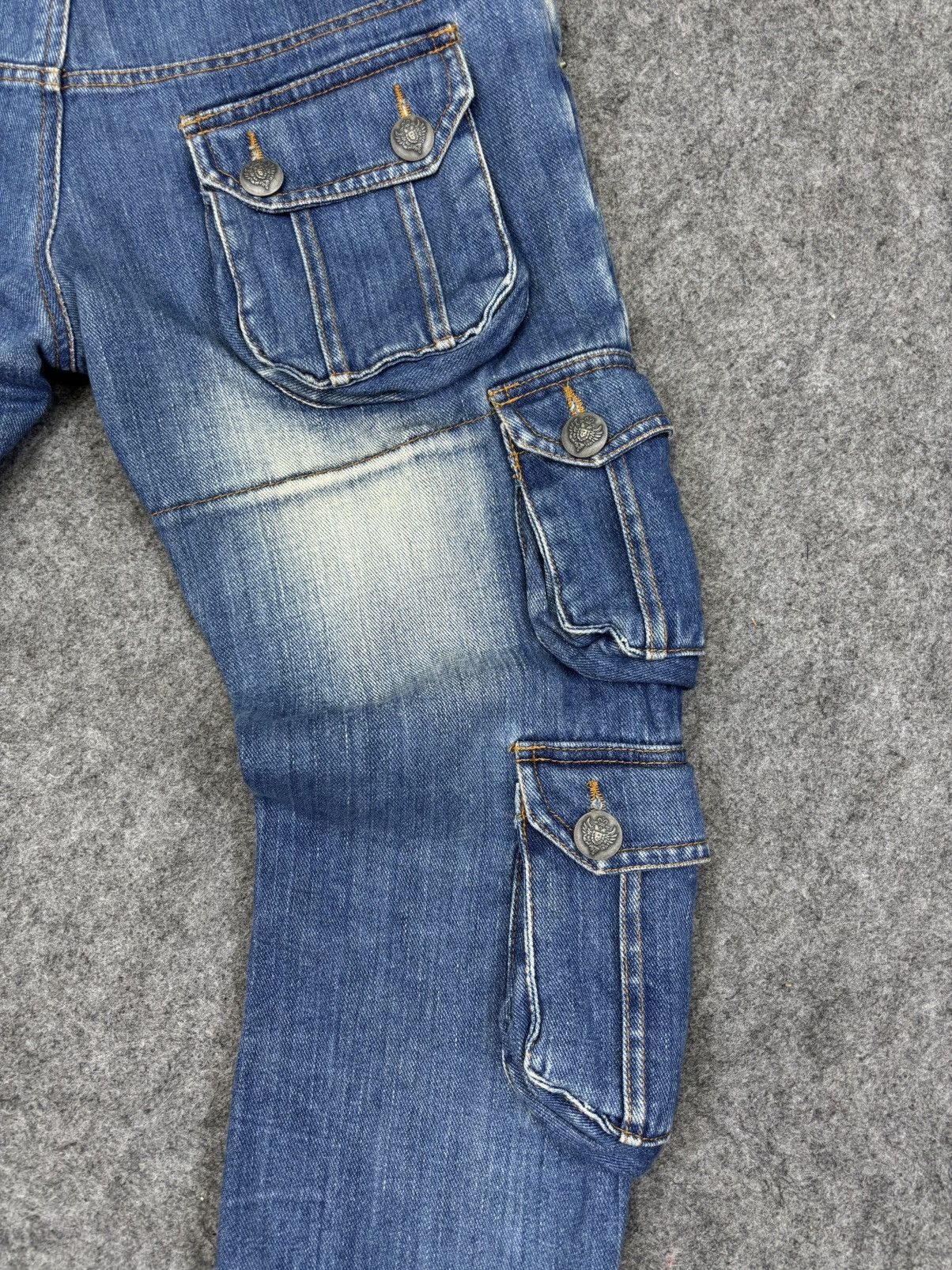 Japanese Brand Flare Lace Up Mangrove Double Waist Stone Wash Denim F812 Size US 32 / EU 48 - 7 Thumbnail