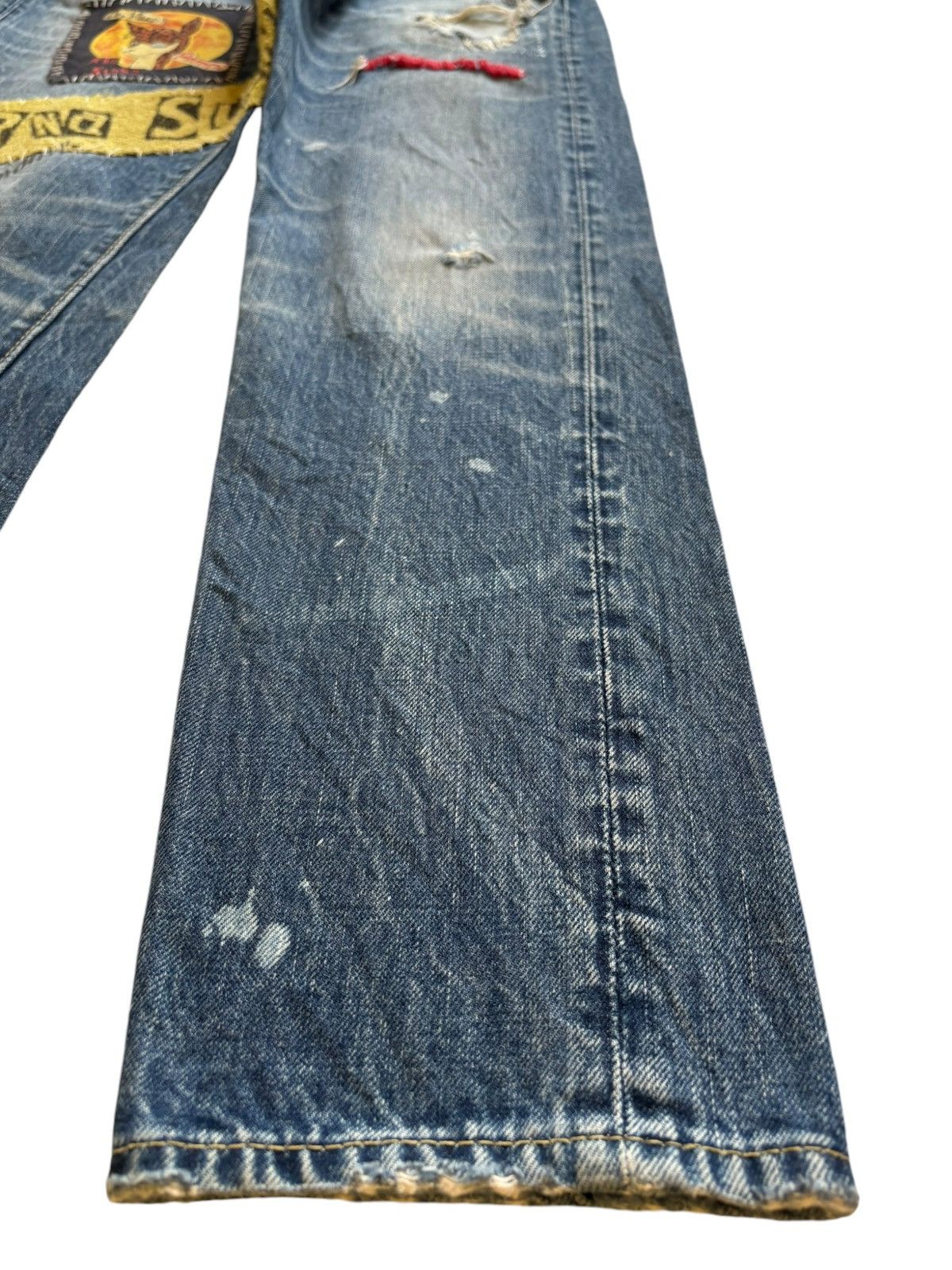 Japanese Brand Vintage Rna Slang Faded Wash Patchwork Distressed Jeans Size 31" - 7 Thumbnail