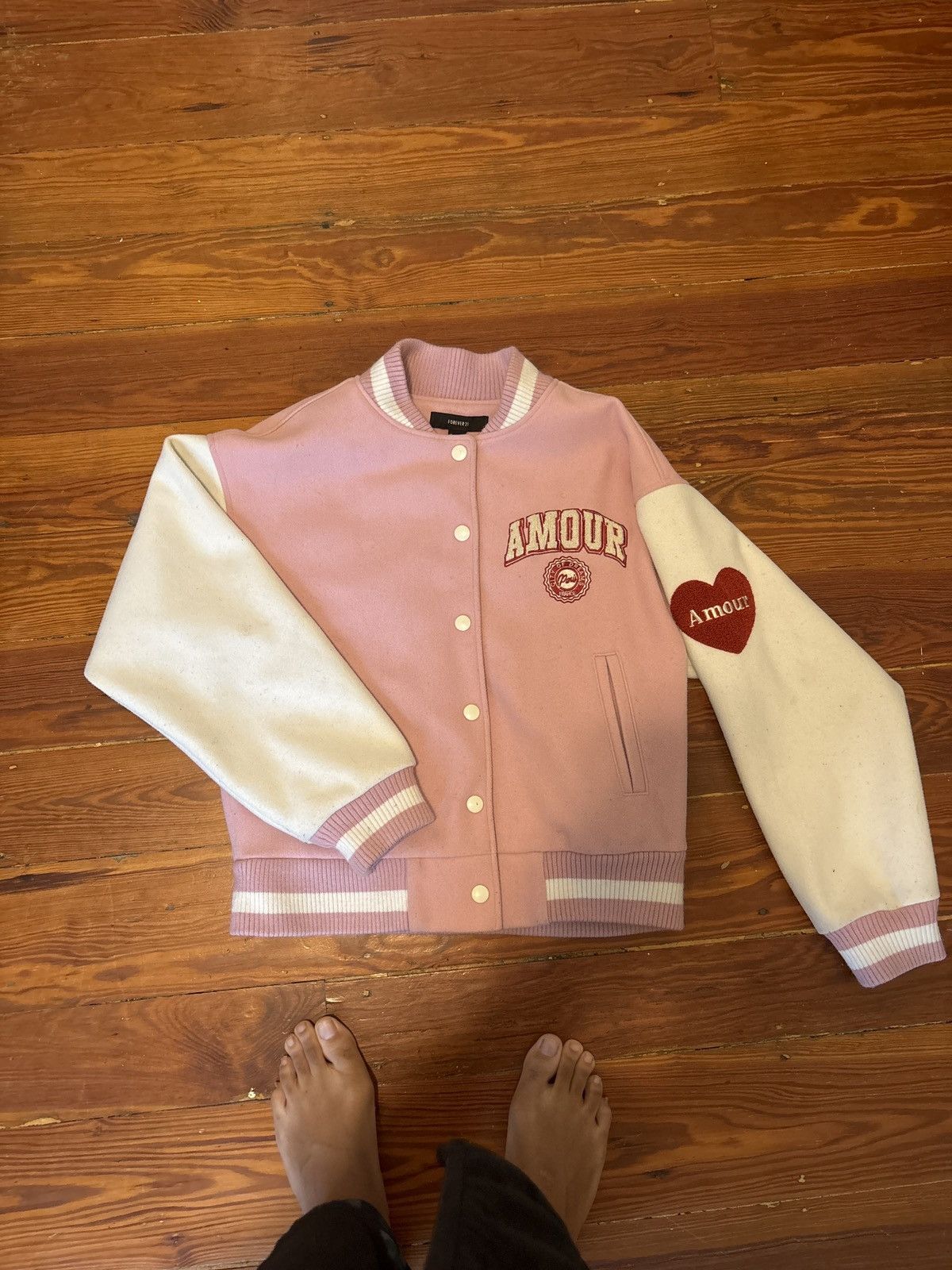 Forever 21 × Vintage Pink Varsity Jacket Size US M / EU 48-50 / 2 - 5 Thumbnail