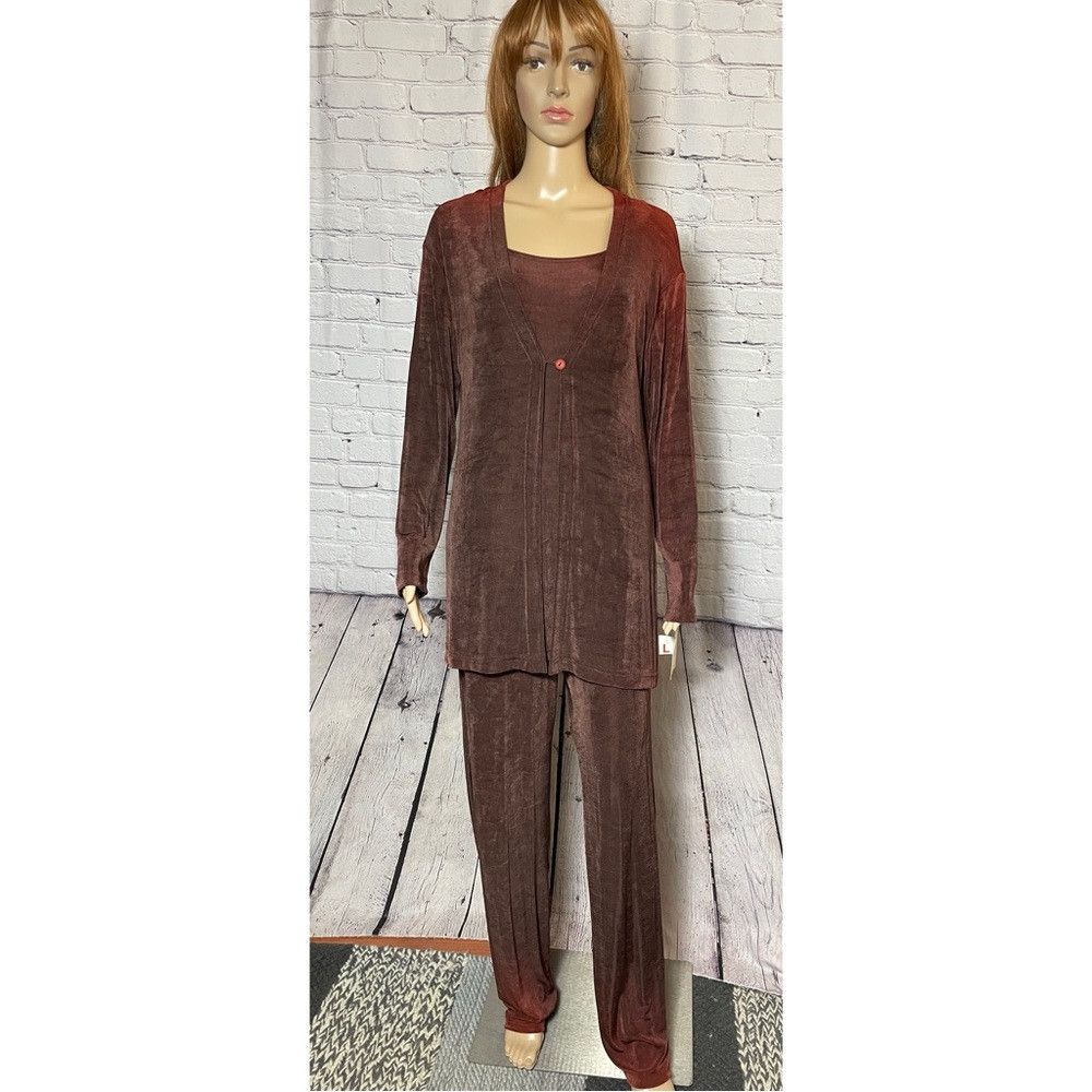 New Vintage Jaipur Liquid Knit Brown Cardigan Pants Set L