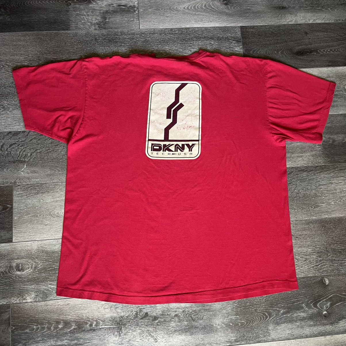 DKNY × Vintage Vintage 1990s DKNY Tech USA Cyber Graphic Logo T Shirt Skate Size US XXL / EU 58 / 5 - 1 Thumbnail