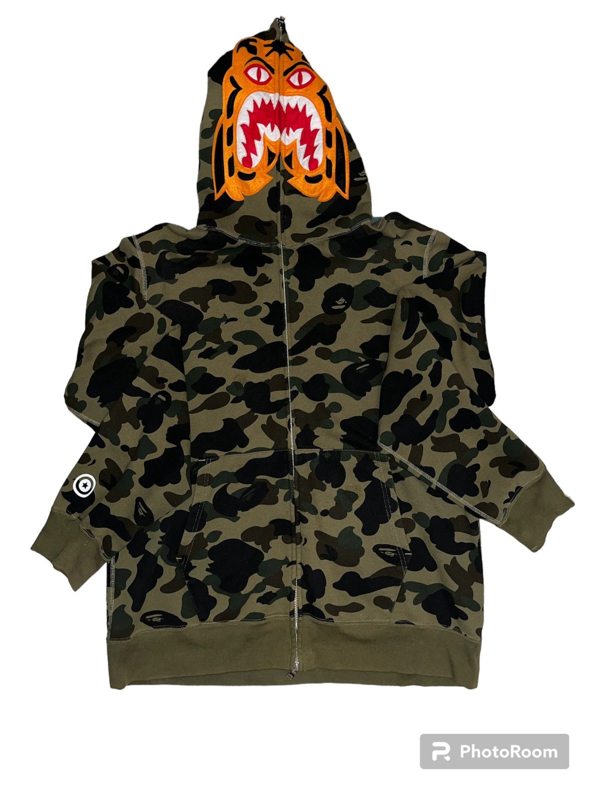 image of Bape 1St Camo Tiger Full Zip Hoodie in Green, Men's (Size 2XL)