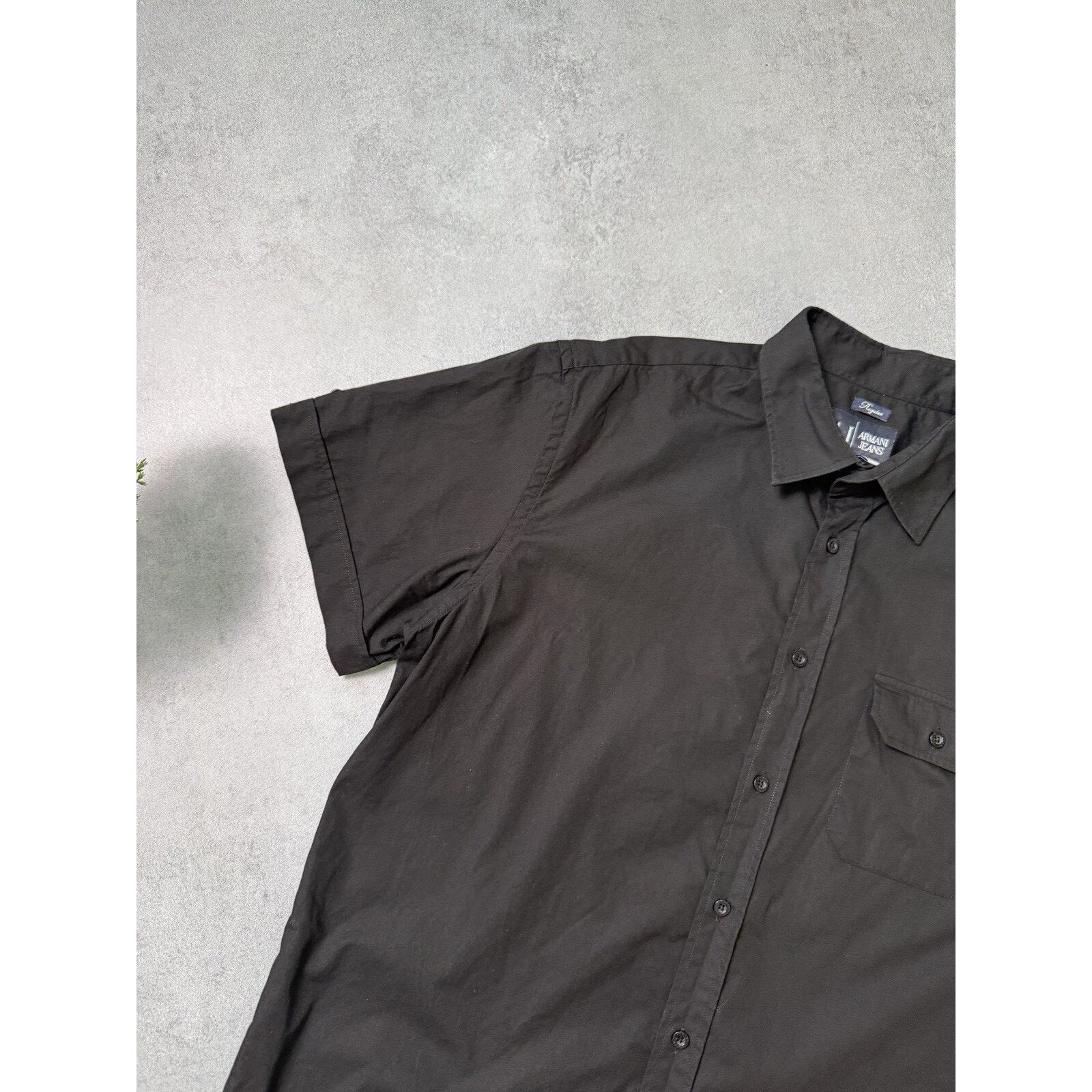 Armani × Armani Collezioni Vintage Armani Jeans Button up Short Sleeve Shirt Black Size US XL / EU 56 / 4 - 3 Thumbnail