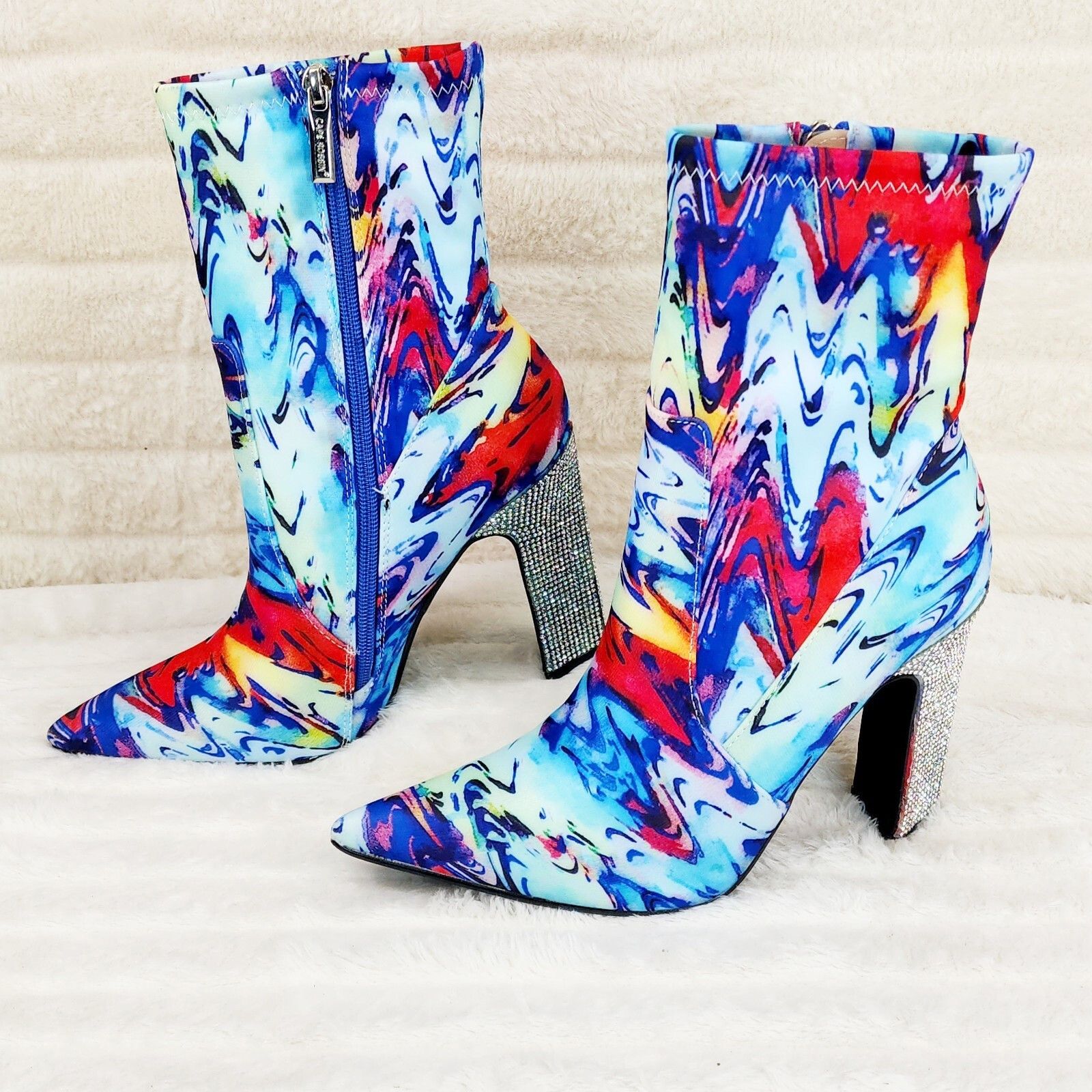 Regal Multi Color Print Stretch Upper Rhinestone Heel Ankle