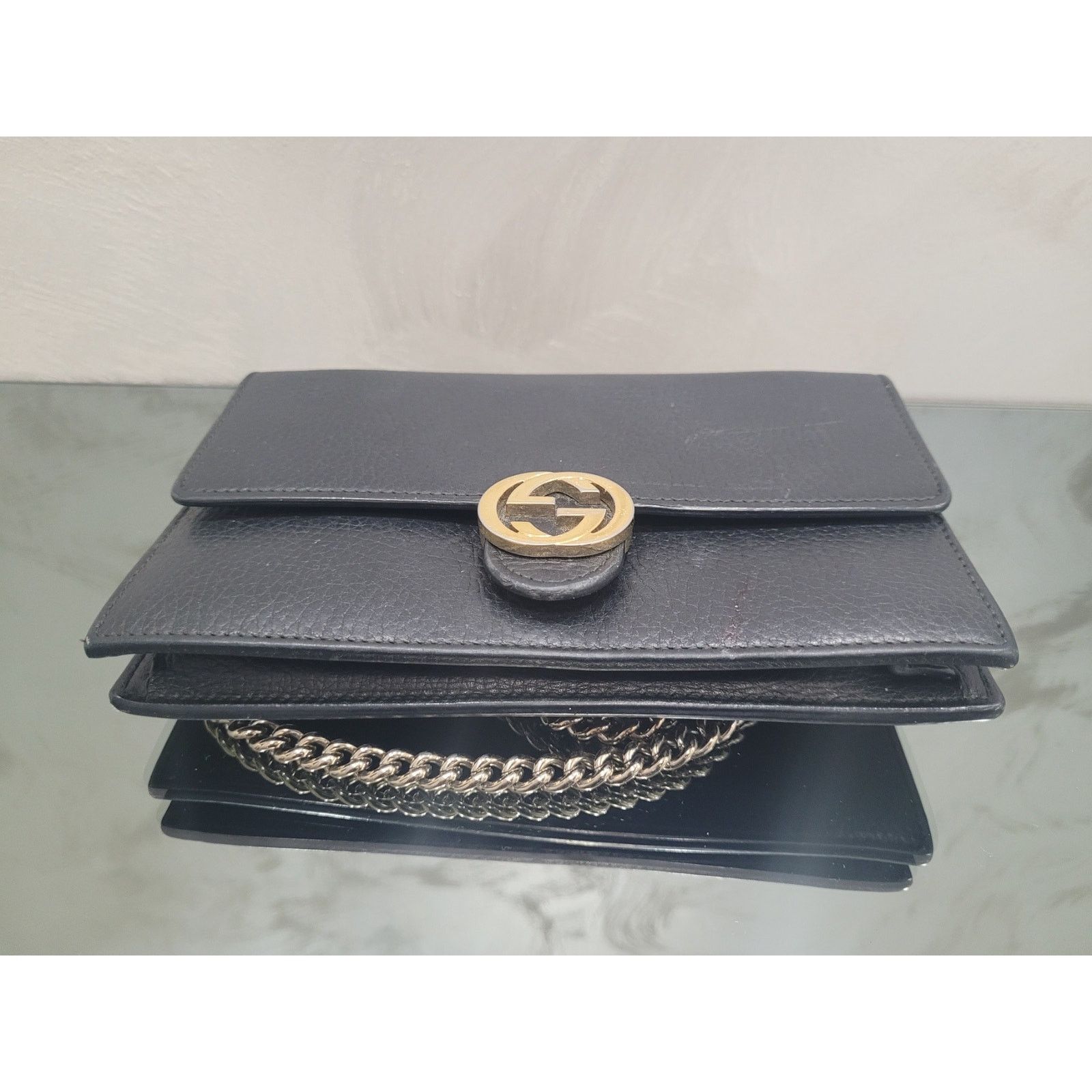 Gucci Gucci Interlocking G Black Leather Wallet on Chain Size ONE SIZE - 4 Thumbnail