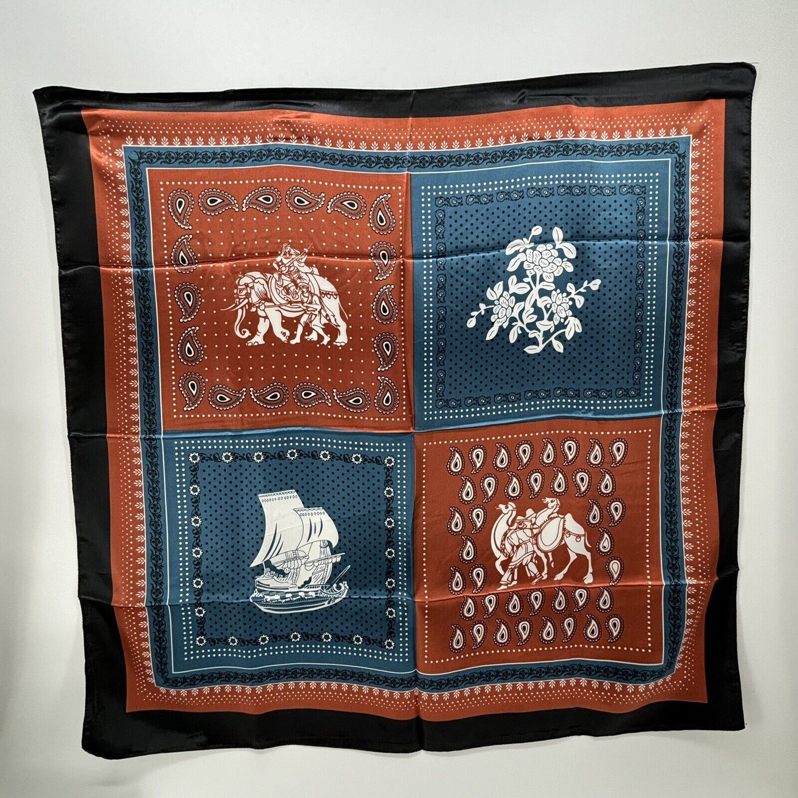 Other Scarf Neckerchief Wrap Burnt Orange Blue Polyester Elephant Size ONE SIZE - 1 Preview