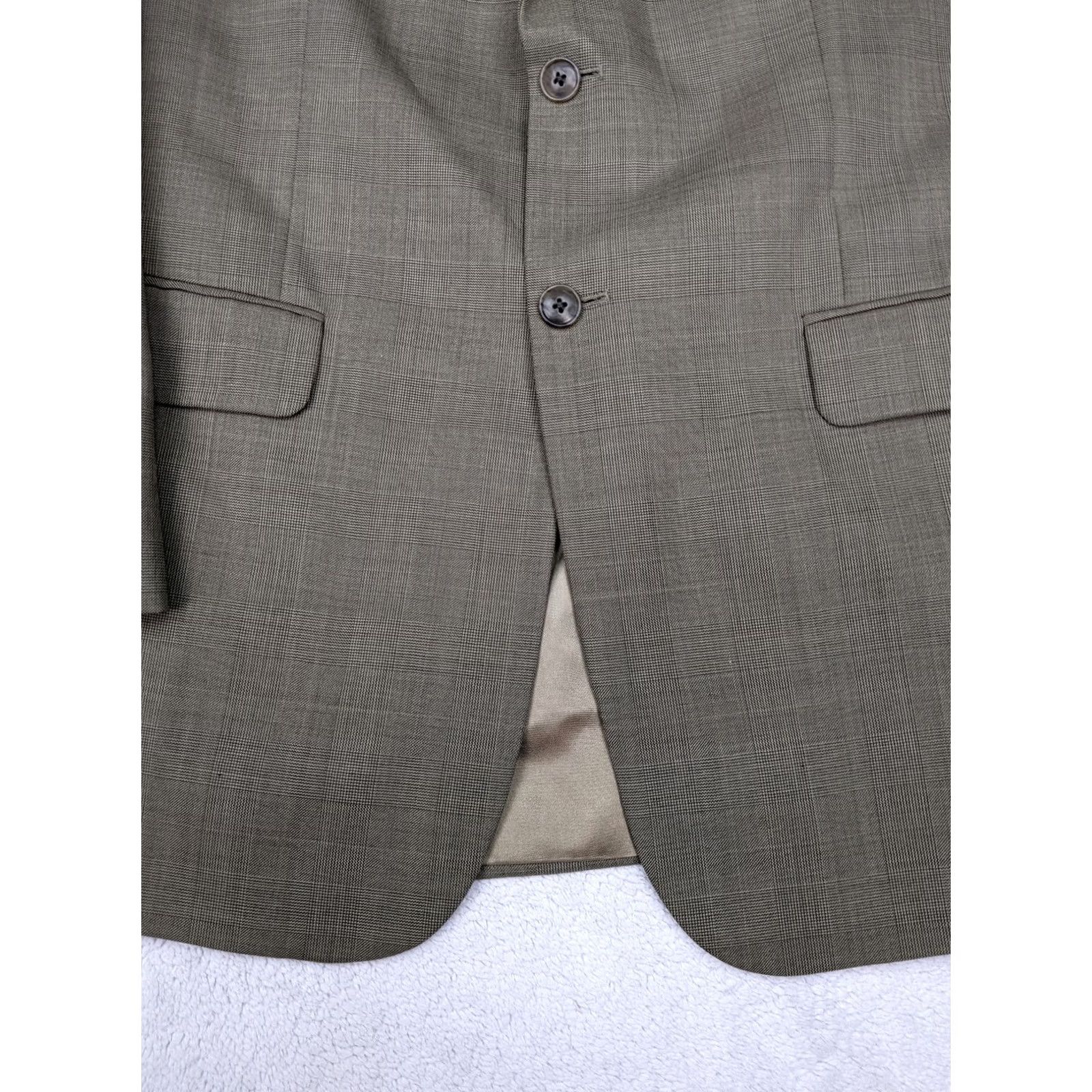 Stafford Stafford Beige Glen Check 100% Wool Blazer Jacket 2 Button Prince Wales 38R Men Blazer Size 38R - 4 Thumbnail