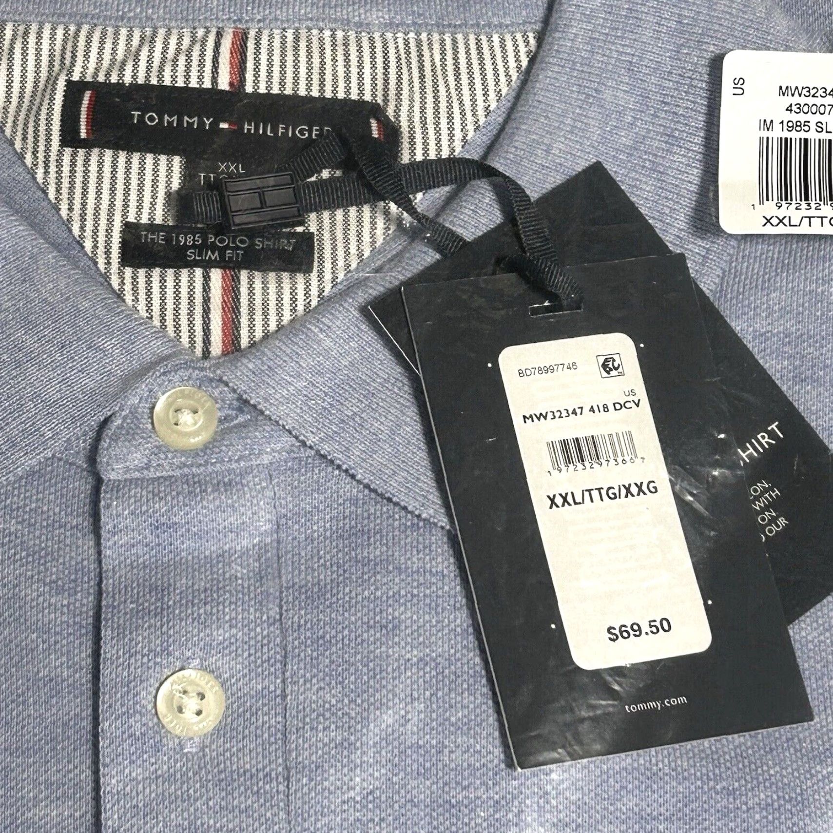 Tommy Hilfiger Tommy Hilfiger Polo Shirt Men 2XL Slim Fit Light Blue Stretch Fabric Casual Shirts Clothing Size US XXL / EU 58 / 5 - 4 Thumbnail