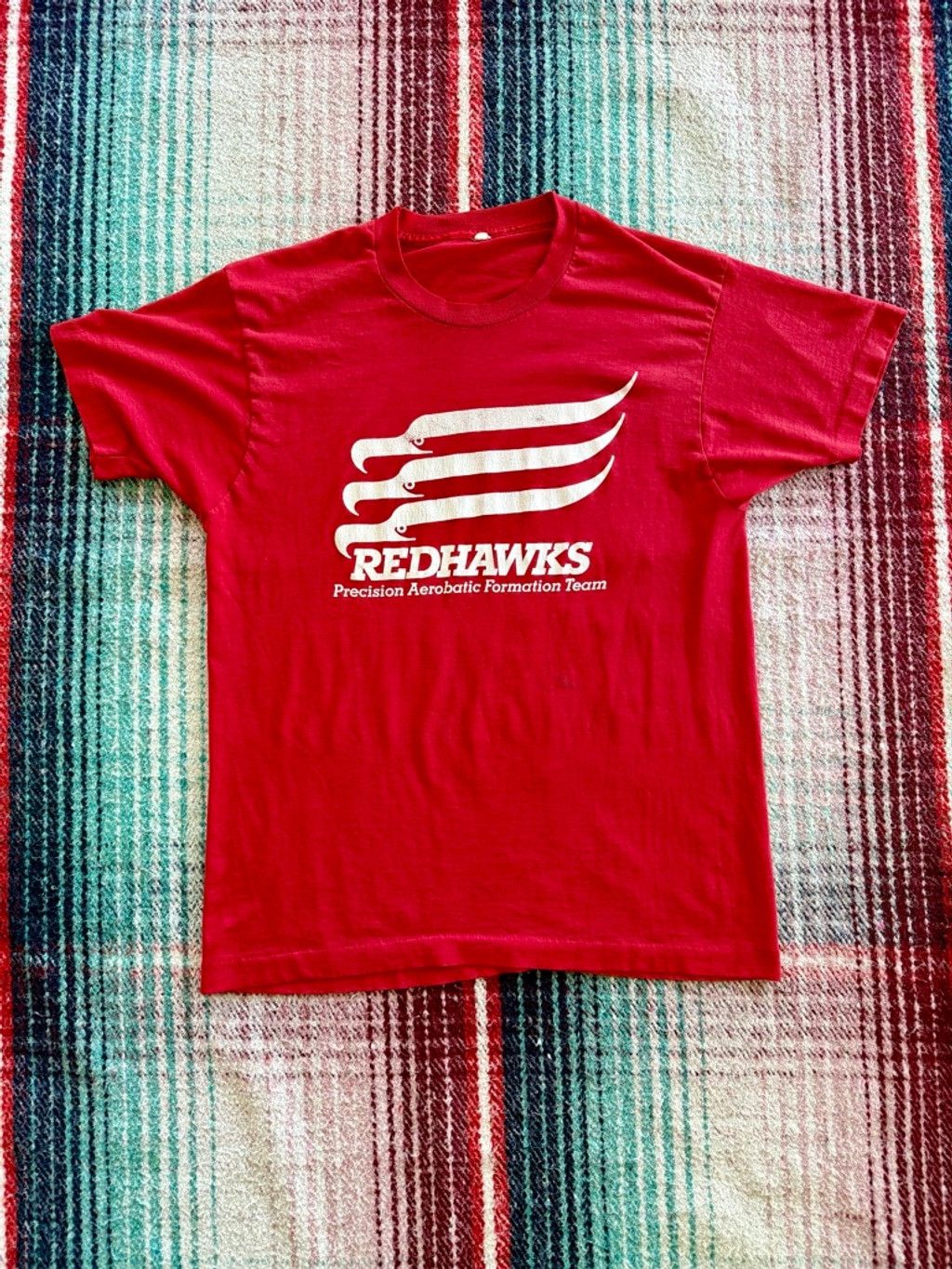 Vintage 70s RedHawks Flight Team Red Graphic Tee L Size US L / EU 52-54 / 3 - 1 Thumbnail