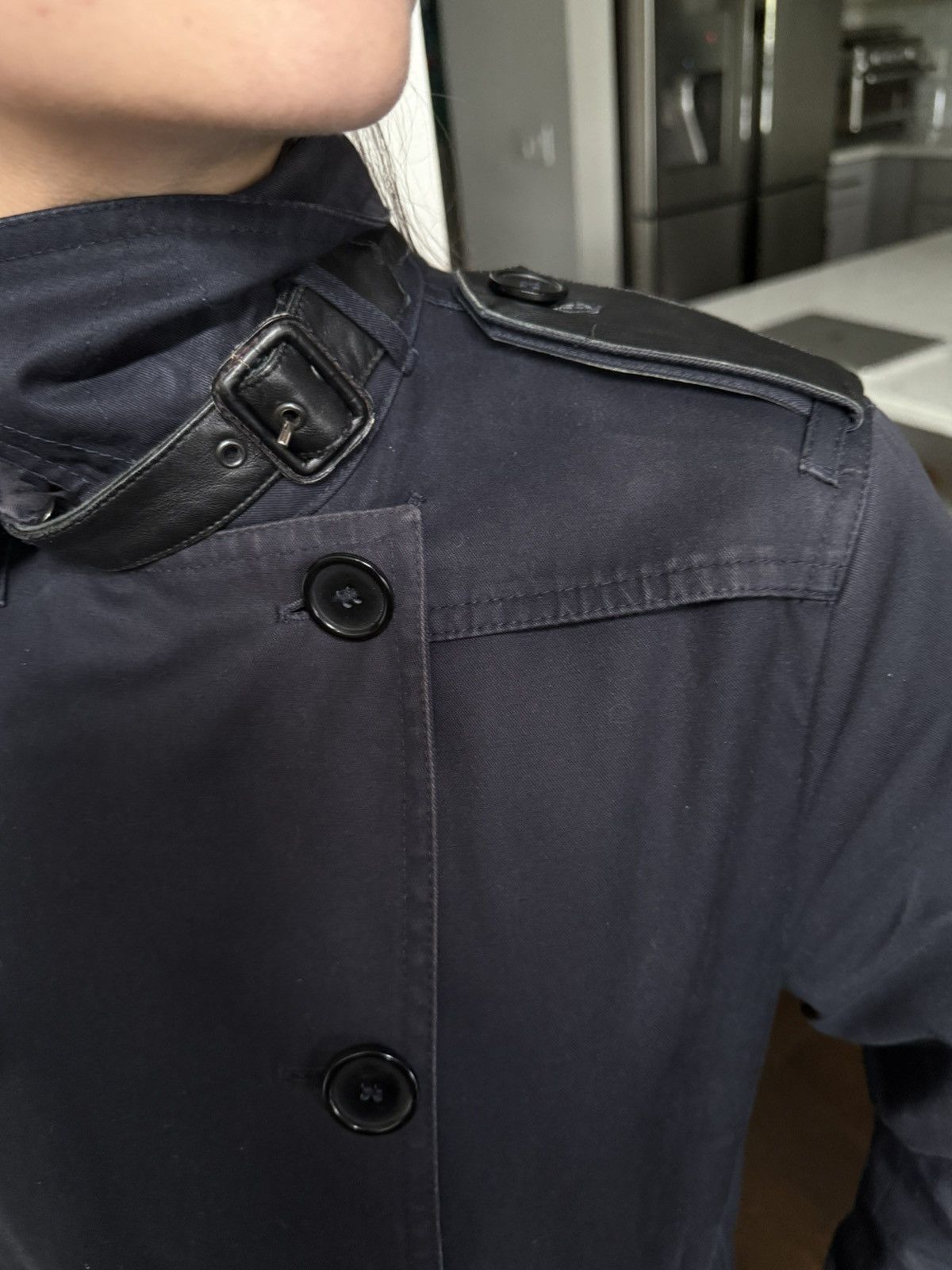 Sandro Sandro Paris Navy Double Breasted Raincoat Leather Details Size M / US 6-8 / IT 42-44 - 6 Thumbnail