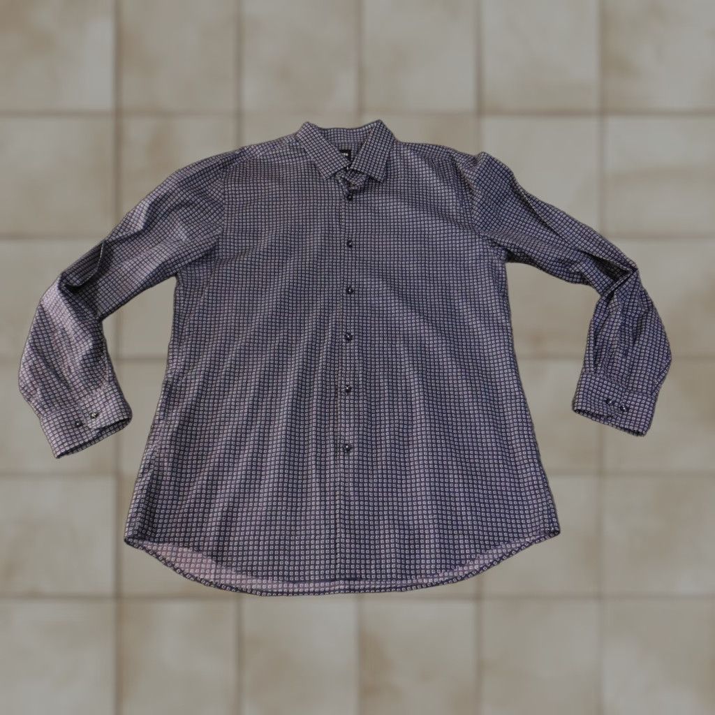 Vintage BOSS Shirt Mens XL Navy Blue Slim Fit Stretch Made in Italy Dress Button Down Size 46R - 1 Thumbnail