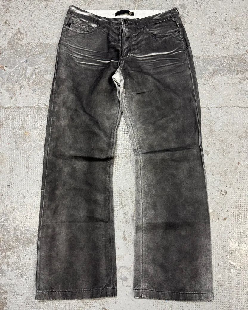 Roberto Cavalli 2000s Cavalli Waxed Overprint Faded Grey Pants Size US 32 / EU 48 - 1 Thumbnail